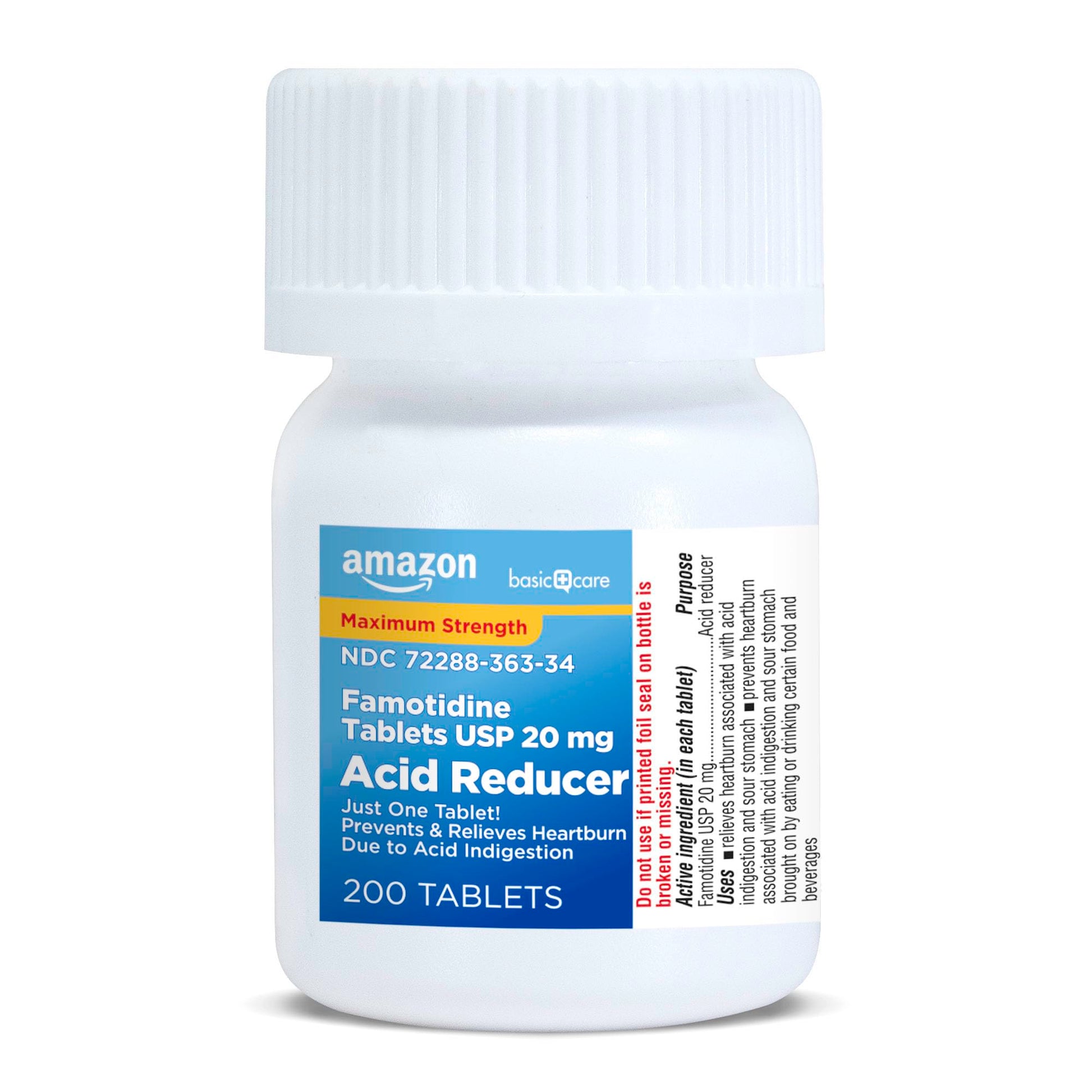 Amazon Basic Care Maximum Strength Famotidine Tablets 20 mg, Acid Reducer for Heartburn Relief, Prevents & Relieves Acid Indigestion, Heartburn Medicine, 12 Hour Protection, 200 Count Amazon Basic Care uk supplements