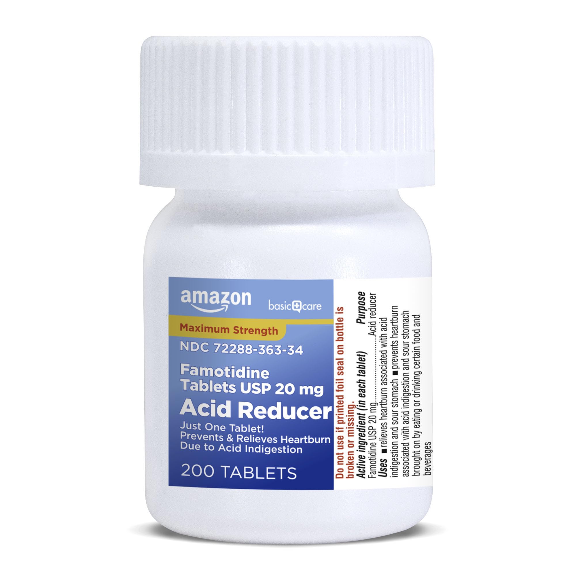 Amazon Basic Care Maximum Strength Famotidine Tablets 20 mg, Acid Reducer for Heartburn Relief, Prevents & Relieves Acid Indigestion, Heartburn Medicine, 12 Hour Protection, 200 Count Amazon Basic Care uk supplements