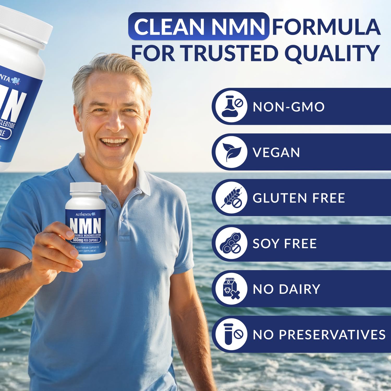 NMN Supplement 600 mg/Capsule Once Daily | 99% Pure Beta Nicotinamide Mononucleotide | Potent NAD⁺ Precursor | Supports Cellular Energy & Metabolism | Vegan, Non-GMO, Third-Party Tested & Gluten-Free AUTHENTA uk supplements