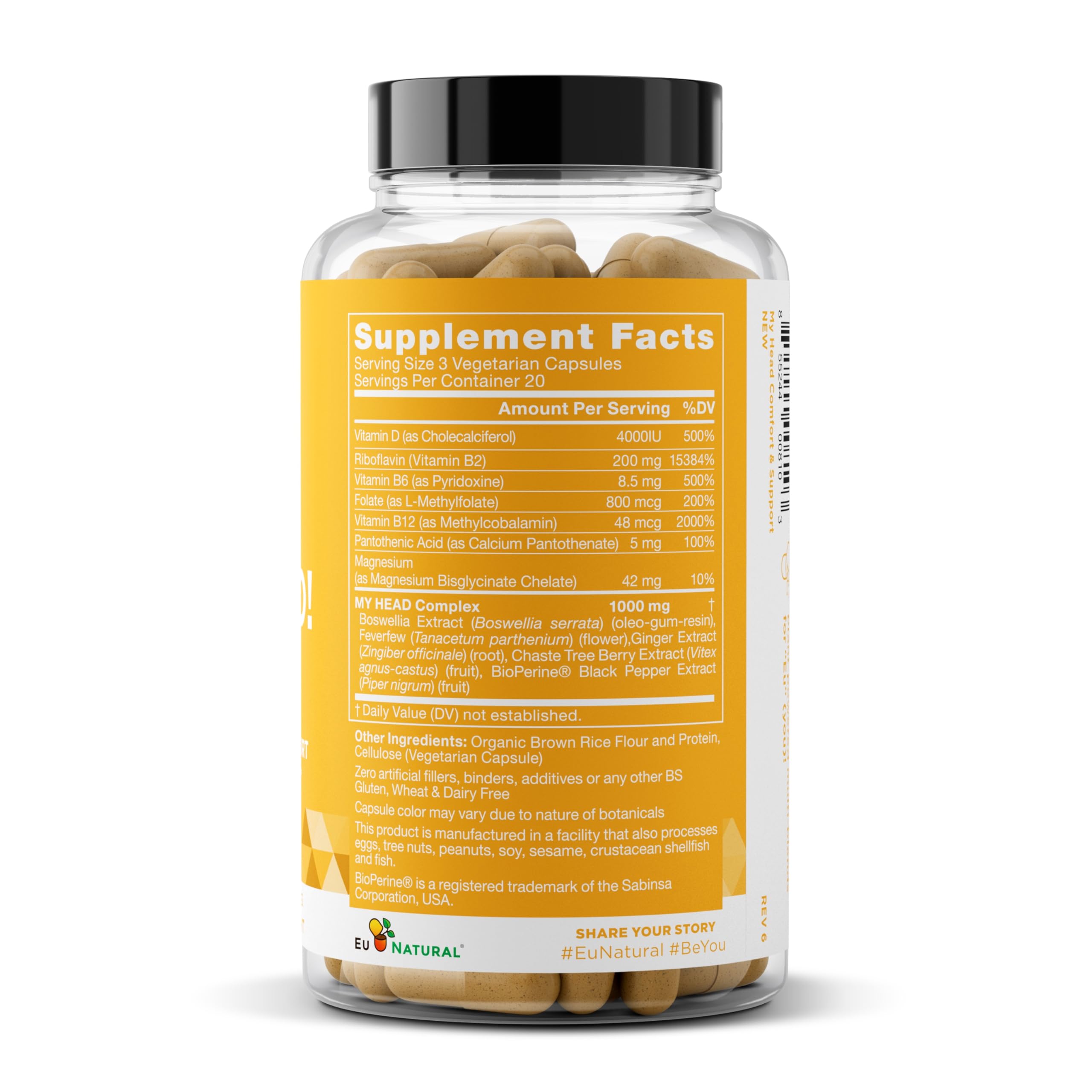 My Head! Headache Vitamins – Sensitivity, Tension, Comfort, Healthy Head Function for A Clear Mind – Fast acting Magnesium, Feverfew, Boswellia, Vitamin D, Ginger, & More – 60 Soft Capsules Eu Natural uk supplements