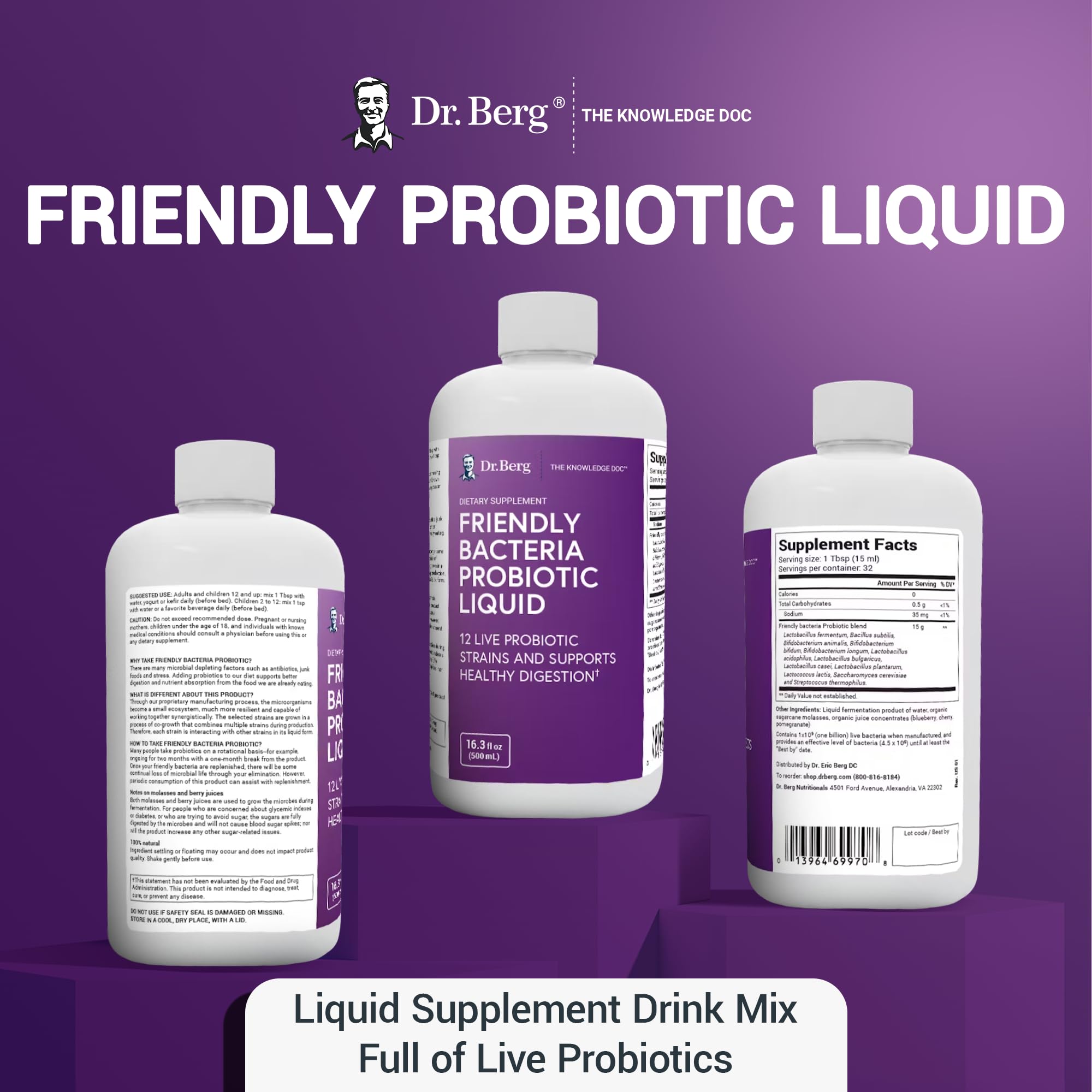 Dr. Berg's Friendly Probiotic Liquid Supplement Drink Mix w/ 12 Live Probiotics Strains Dr. Berg Nutritionals uk supplements