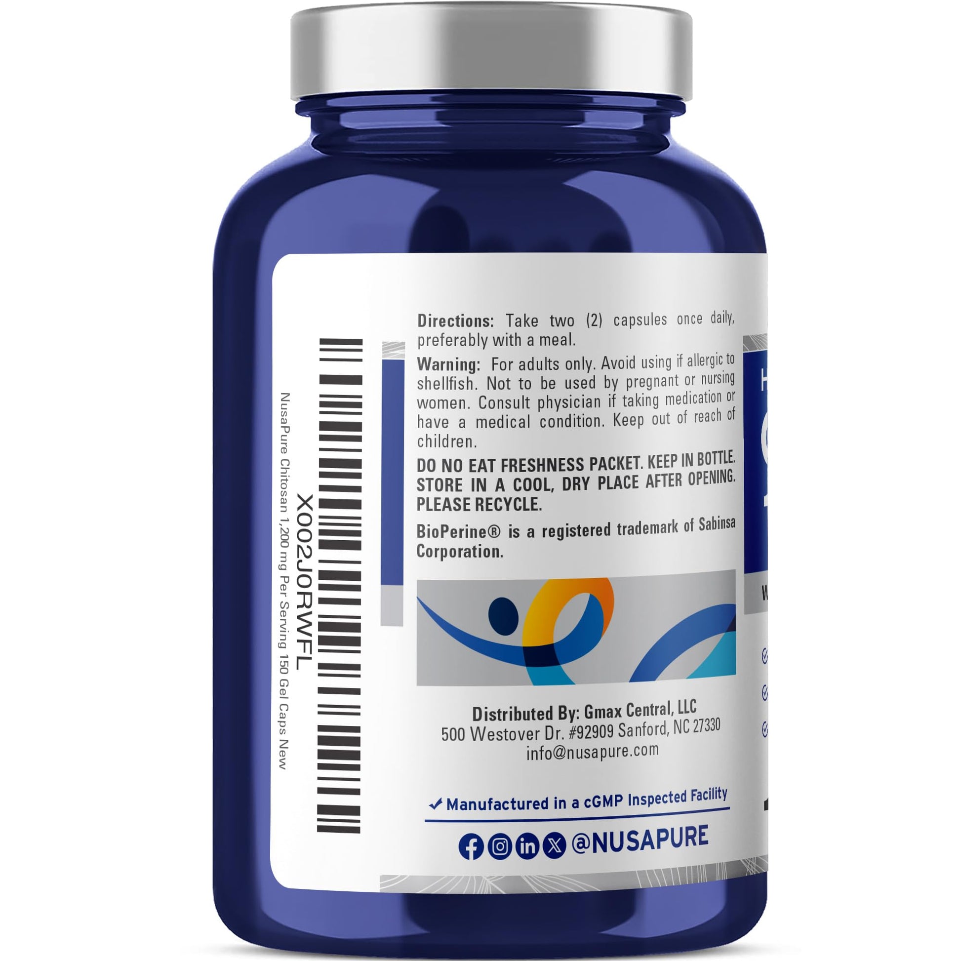 NusaPure Chitosan 1200mg 150 Caps (Non-GMO & Soyfree) with Bioperine NusaPure uk supplements