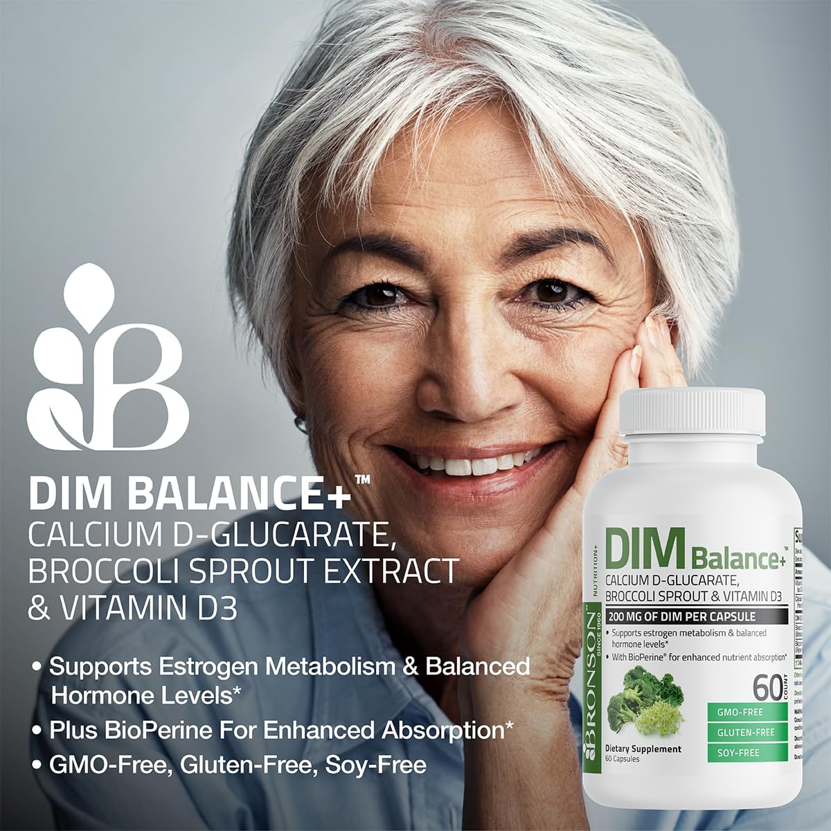 Bronson DIM Balance+ Calcium D-Glucarate, Broccoli Sprouts and Vitamin D3 200 MG of DIM per Capsule Supports Estrogen Metabolism and Balanced Hormone Levels Non-GMO, 30 Vegetarian Capsules Bronson uk supplements