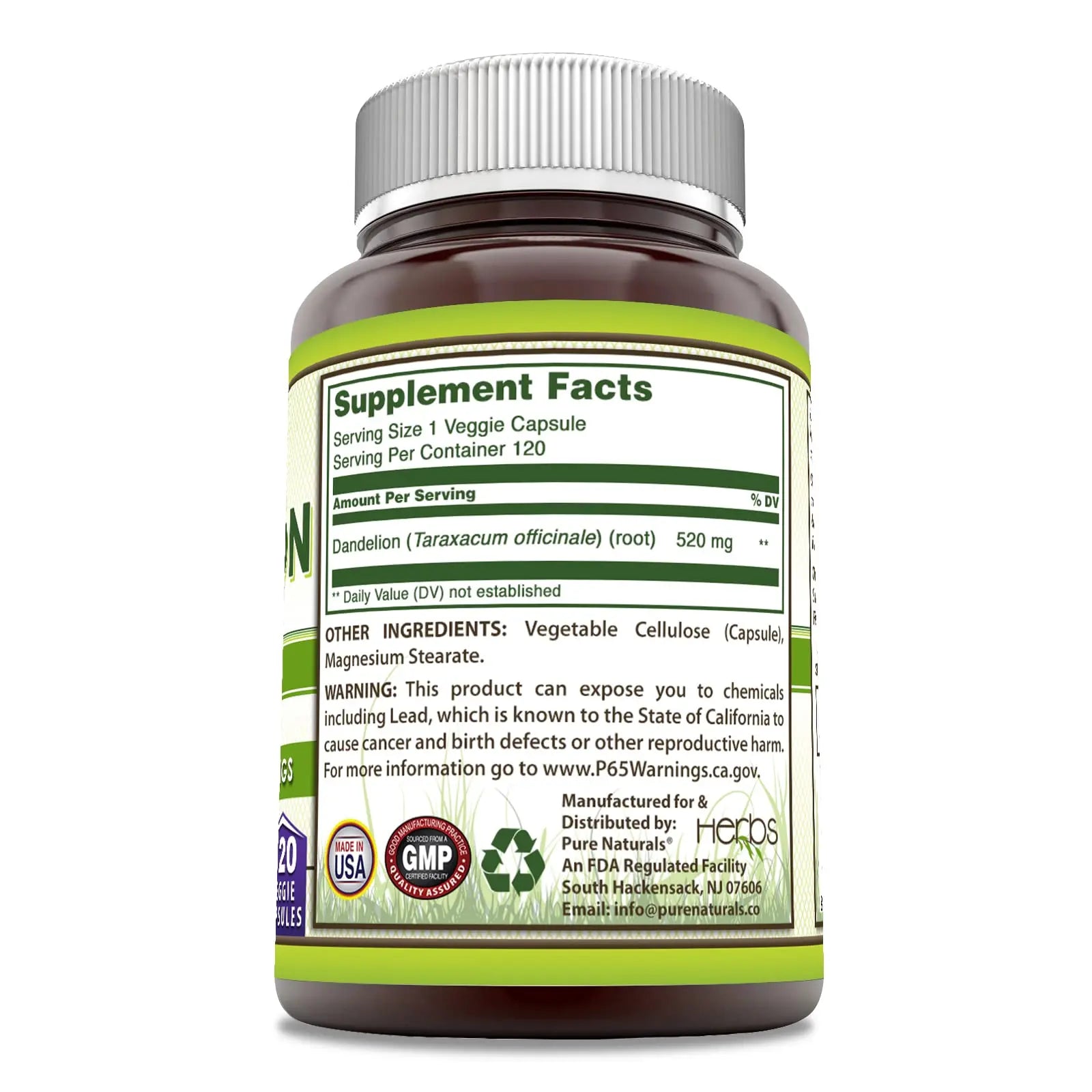 Pure Naturals Dandelion Root 520 mg Per Serving 120 Veggie Capsules Supplement | Non-GMO | Gluten Free | Made in USA Pure Naturals uk supplements