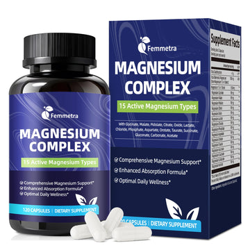Magnesium Complex for Women Men 1350mg 15 in 1 Pure Magnesium Supplement, with High Absorption Chelated Magnesium Glycinate Citrate Malate & More for Muscle, Heart, Sleep & Bone Support, Vegan 60 Days Femmetra uk supplements