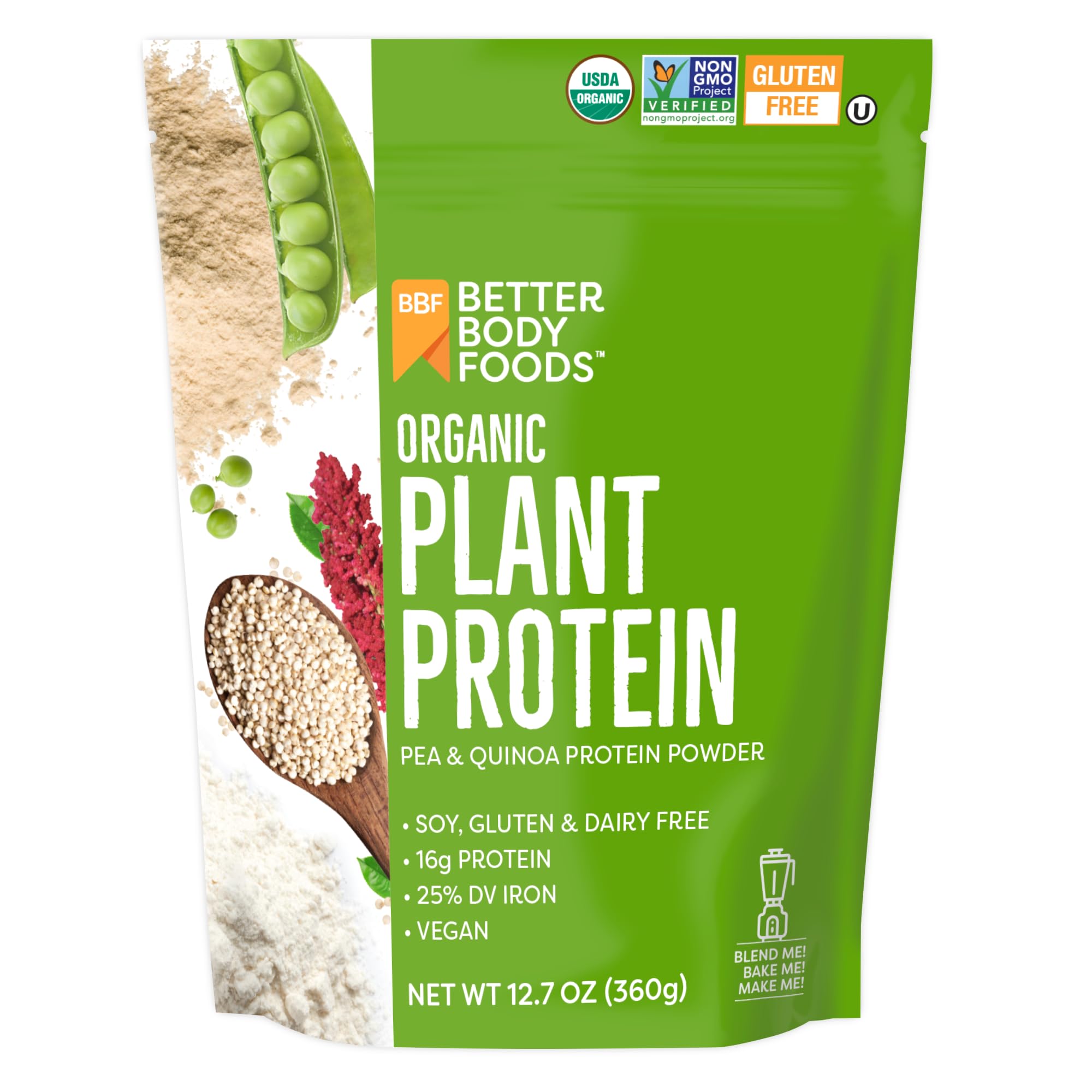 BetterBody Foods Organic Plant Based Protein Powder, 16g of Protein 24% DV, Vegan, Low Net Carbs, Gluten Free, Dairy Free, No Sugar Added, Soy Free, Non-GMO, 12.7 Ounces BetterBody Foods uk supplements