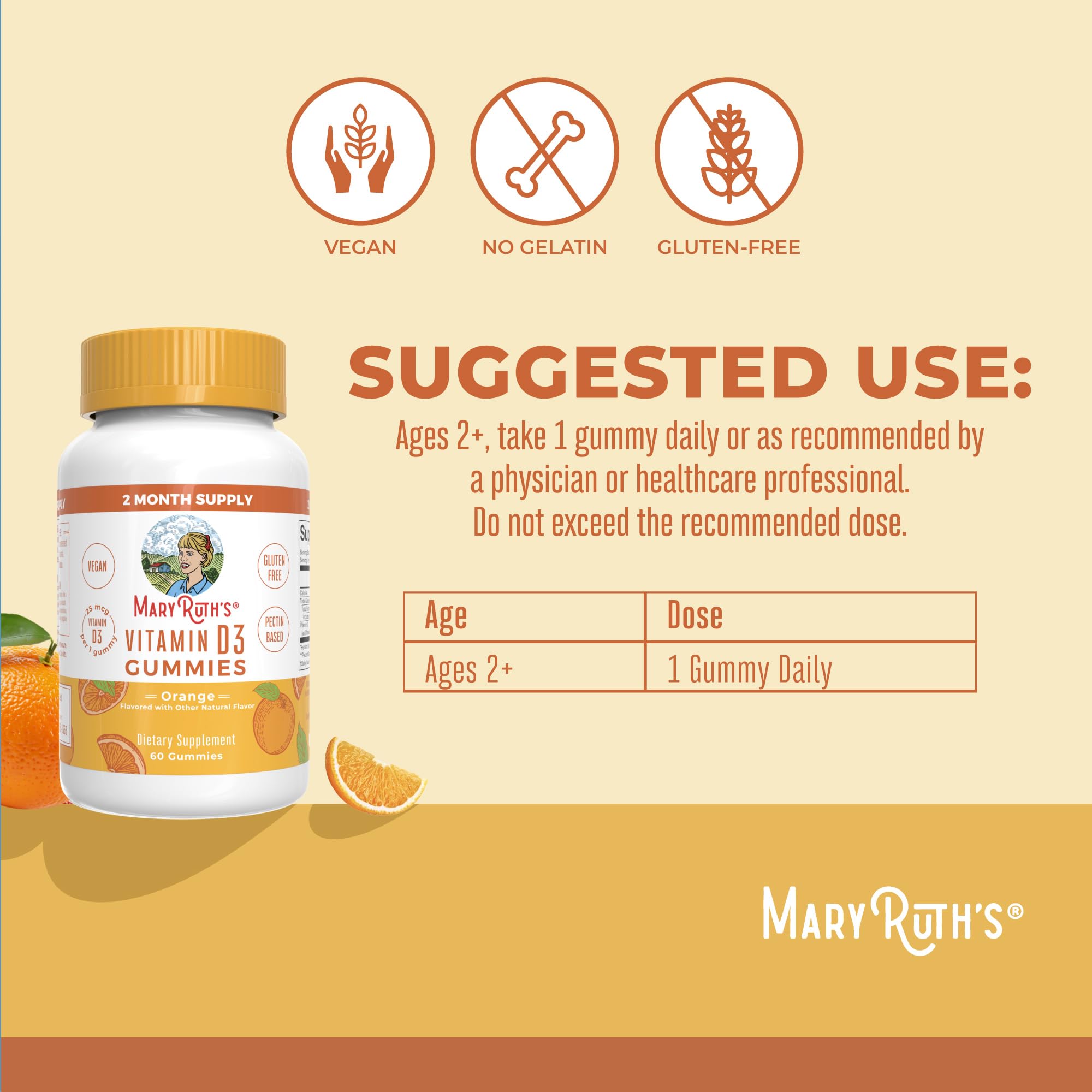 MaryRuth Organics Vitamin D3 Gummies | 2 Month Supply | Adults & Kids Vitamin D Gummy | Immune Support Supplement | VIT D3 1000IU for Bone Health&Muscle Function | Vegan | Non-GMO | Gluten Free | 60 MARYRUTH'S uk supplements