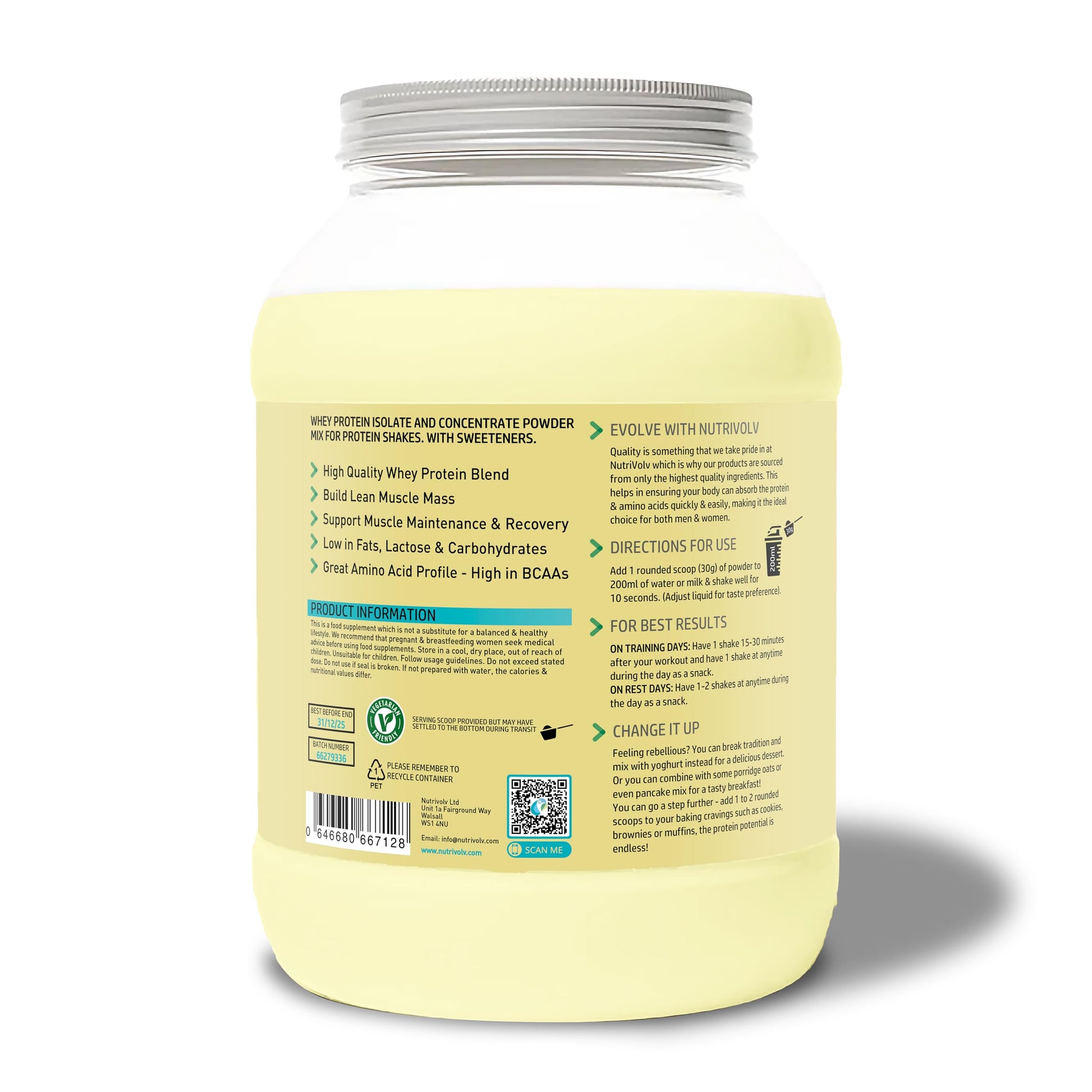 NutriVolv Whey Protein Isolate & Concentrate Powder | Vanilla Flavour 900g | 30 Servings NutriVolv uk supplements