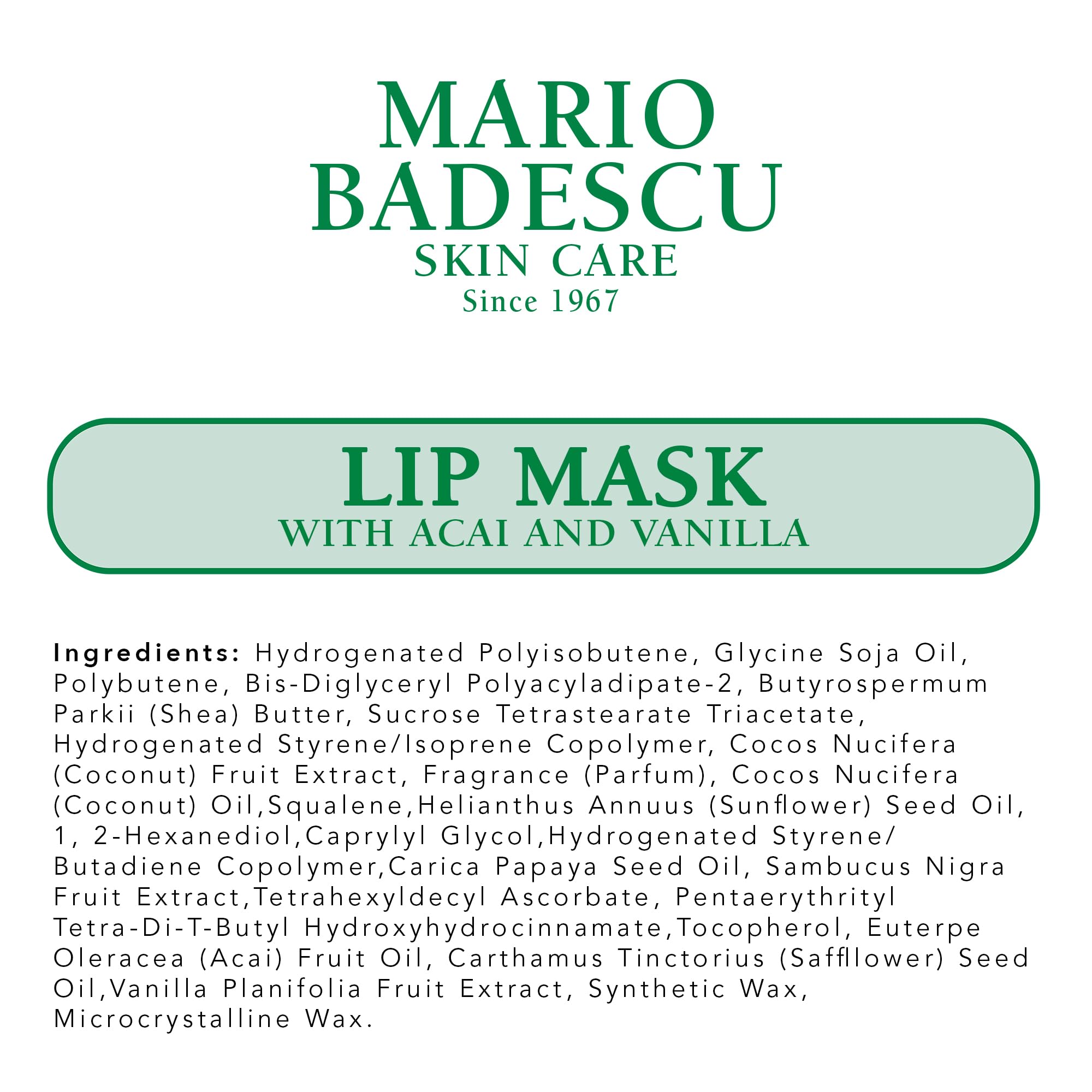 Mario Badescu Lip Mask with Acai and Vanilla for All Skin Types, Overnight Lip Treatment Enriched With Skin