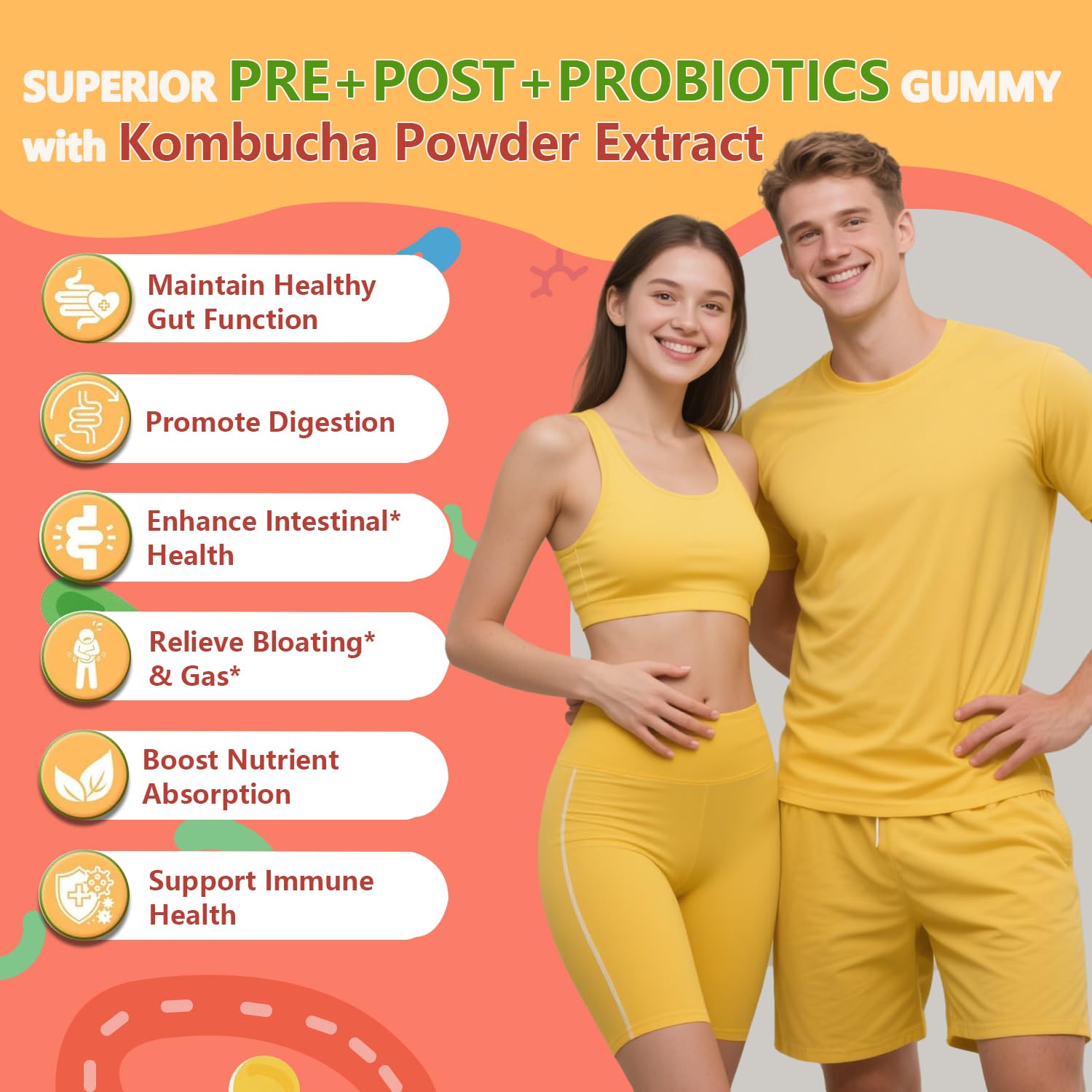 Crasye Probiotic Kombucha Gummies Sugar Free Prebiotic Postbiotic Probiotics Gummy for Women and Men Bloating Gut Health Immune and Digestive Support - 60 Gummies - 30 Servings Crasye uk supplements