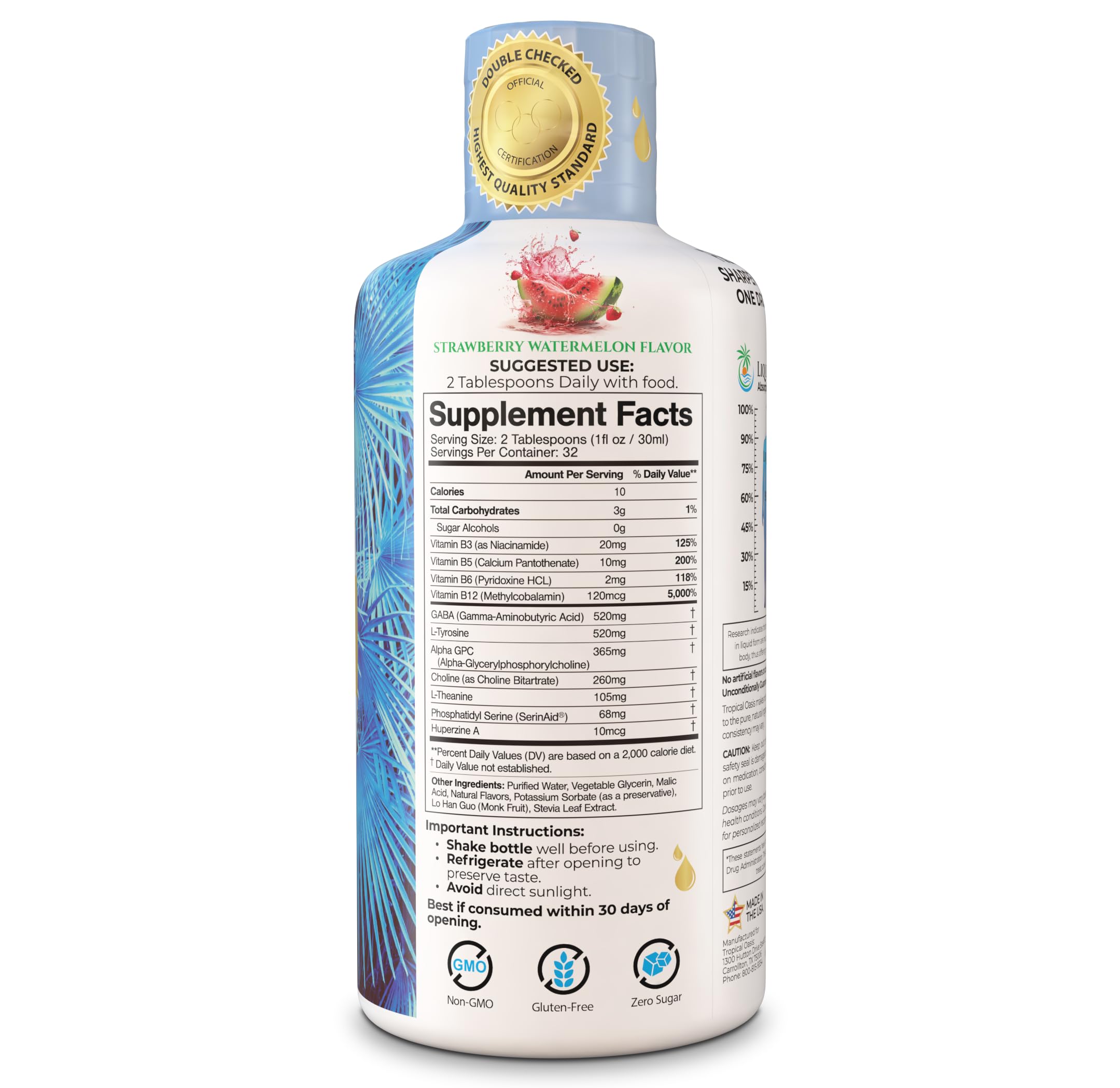 Tropical Oasis - Brain Power | Liquid Nootropic Supplement - Promotes Mental Clarity, Focus, and Memory Retention (Unflavored, 32 Servings) Tropical Oasis uk supplements