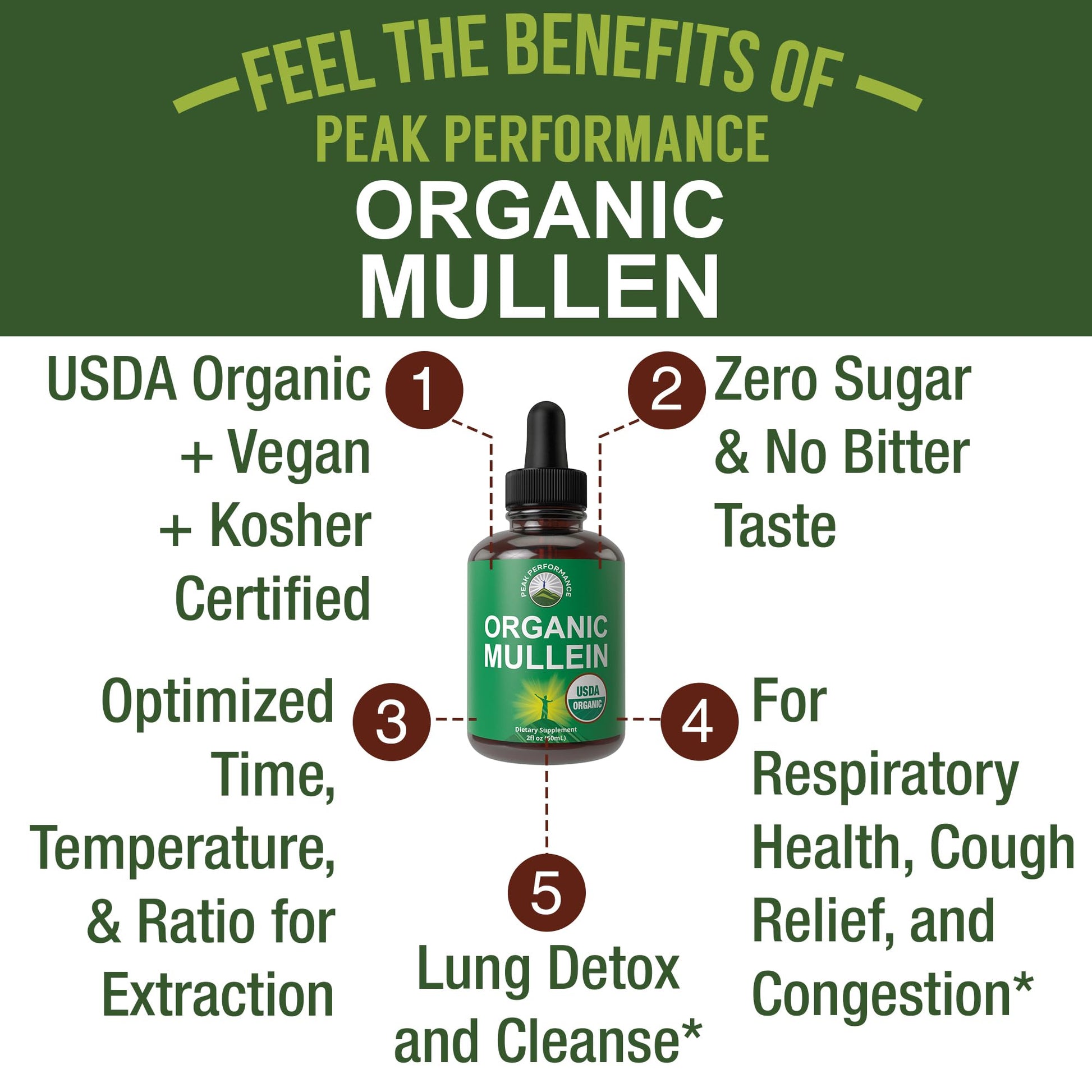 USDA Organic Mullein Leaf Drops for Lungs, Respiratory Health, Detox, Cleanse. High Bioavailability for Women, Men, Kids. Liquid Tincture Supplement. Sooth Lungs, Cough, Congestion. Vegan, Zero Sugar Peak Performance uk supplements