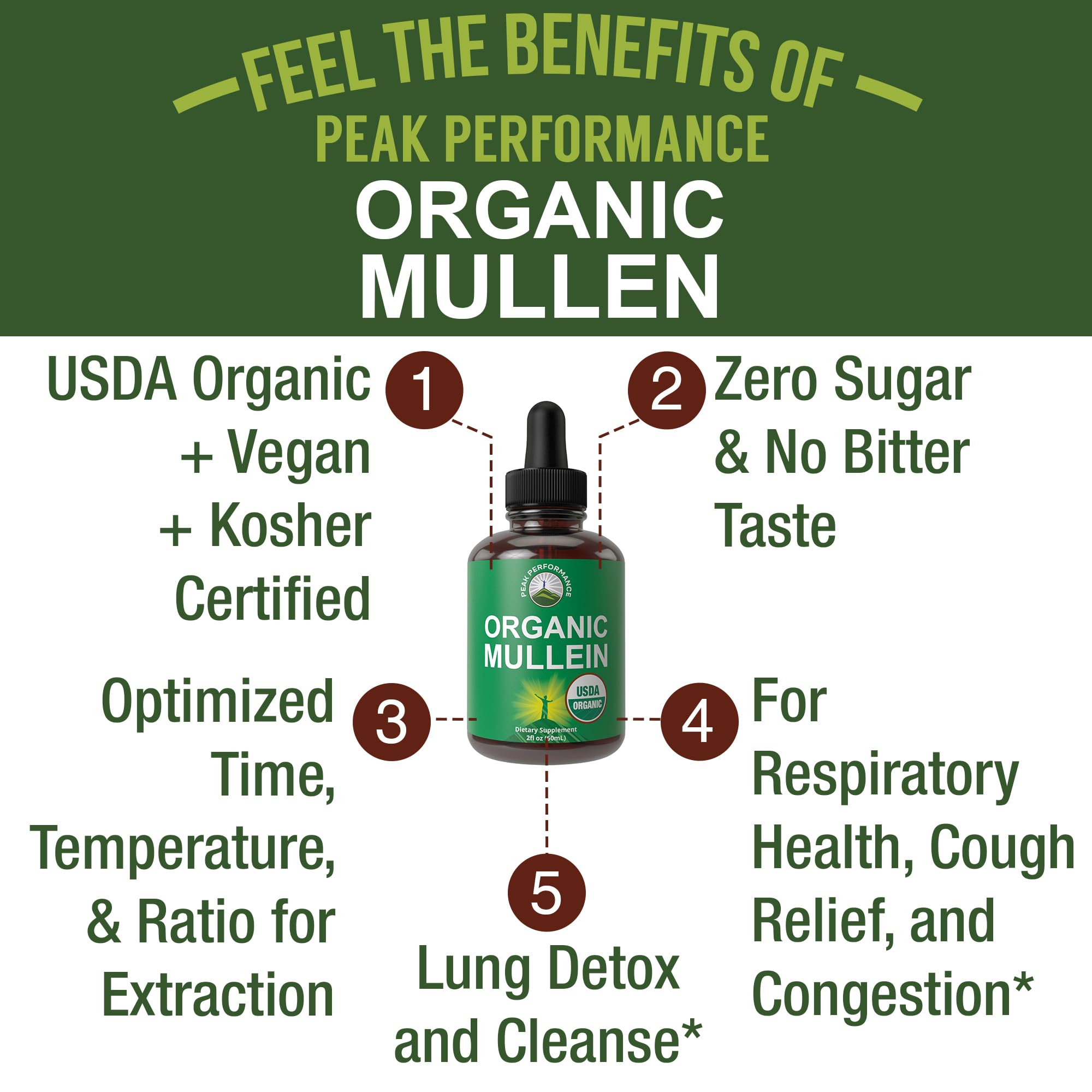 USDA Organic Mullein Leaf Drops for Lungs, Respiratory Health, Detox, Cleanse. High Bioavailability for Women, Men, Kids. Liquid Tincture Supplement. Sooth Lungs, Cough, Congestion. Vegan, Zero Sugar Peak Performance uk supplements