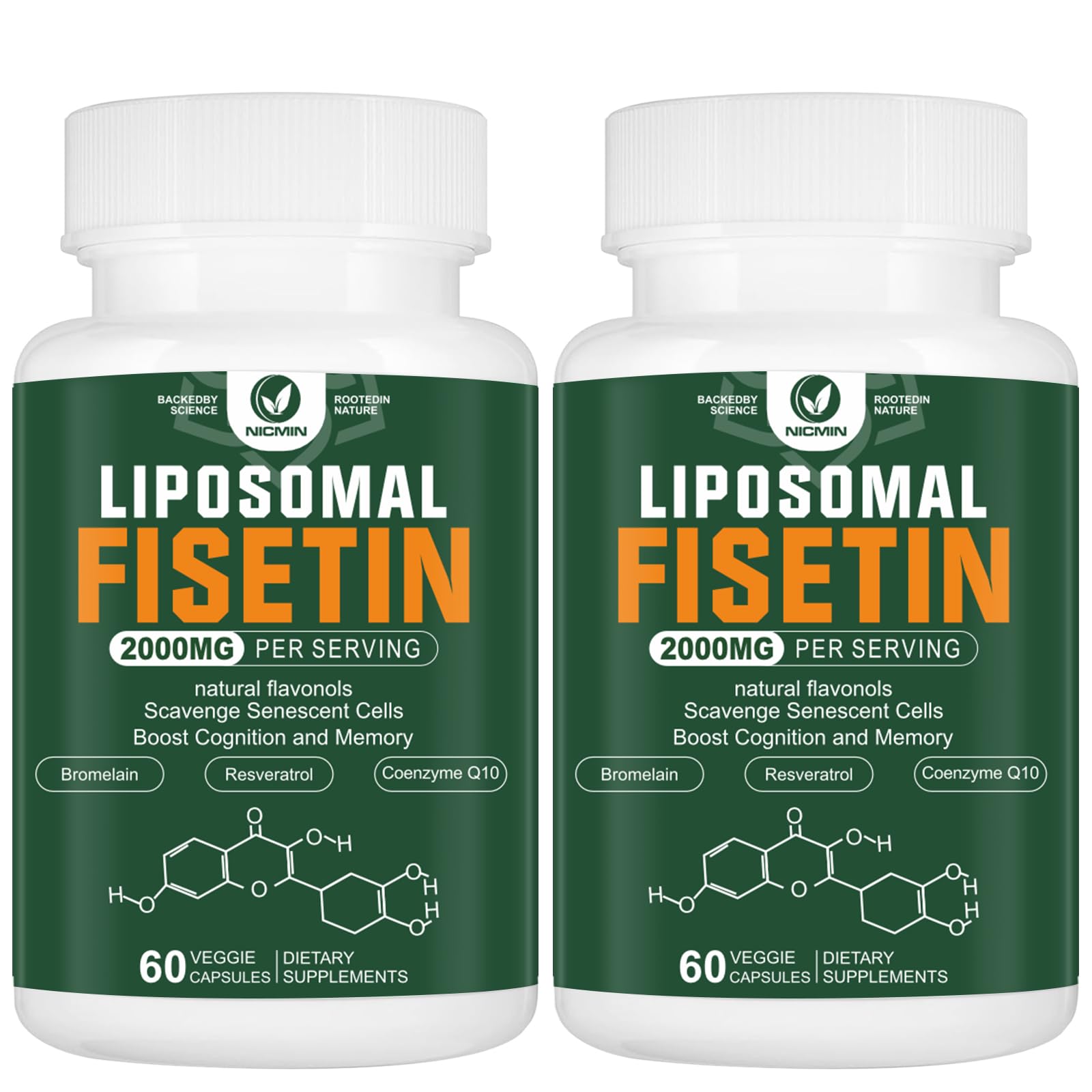 Liposomal Fisetin Supplement, 2000MG, 98% Pure Fisetin Polyphenols Antioxidants, with Quercetin, TMG and Resveratrol, for Healthy Aging, Cognitive Support, 120 Capsules NICMIN uk supplements