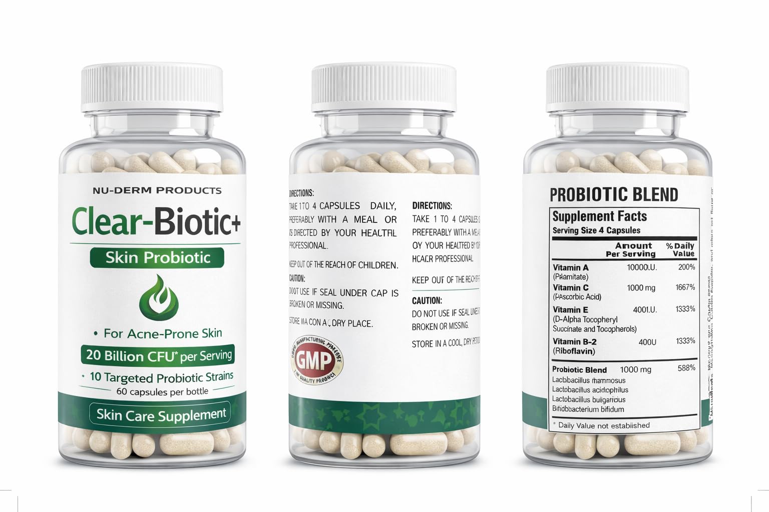 Acne Pills Probiotic Acne Supplements for Teens & Adults - Hormonal Acne Vitamins, Gut Health for Clear Skin, Non-GMO (60 Capsules) Gut Skin Axis Clear-Biotic uk supplements