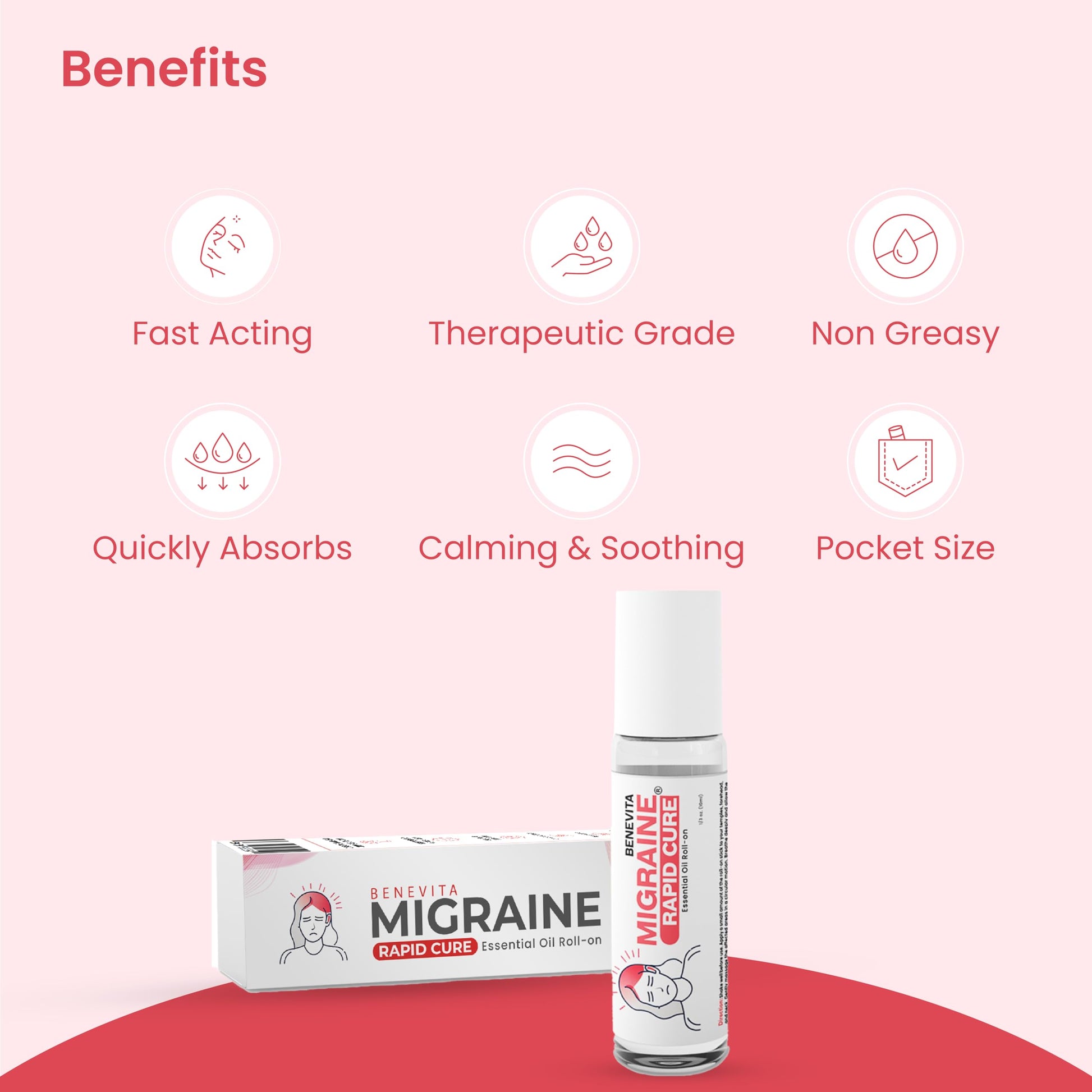 Benevita Migraine Relief Stick Roll-On – Organic, Natural, Cruelty-Free Headache Relief Roll-On – Peppermint, Spearmint, & Lavender Essential Oil Roller for Tension & Stress Benevita uk supplements