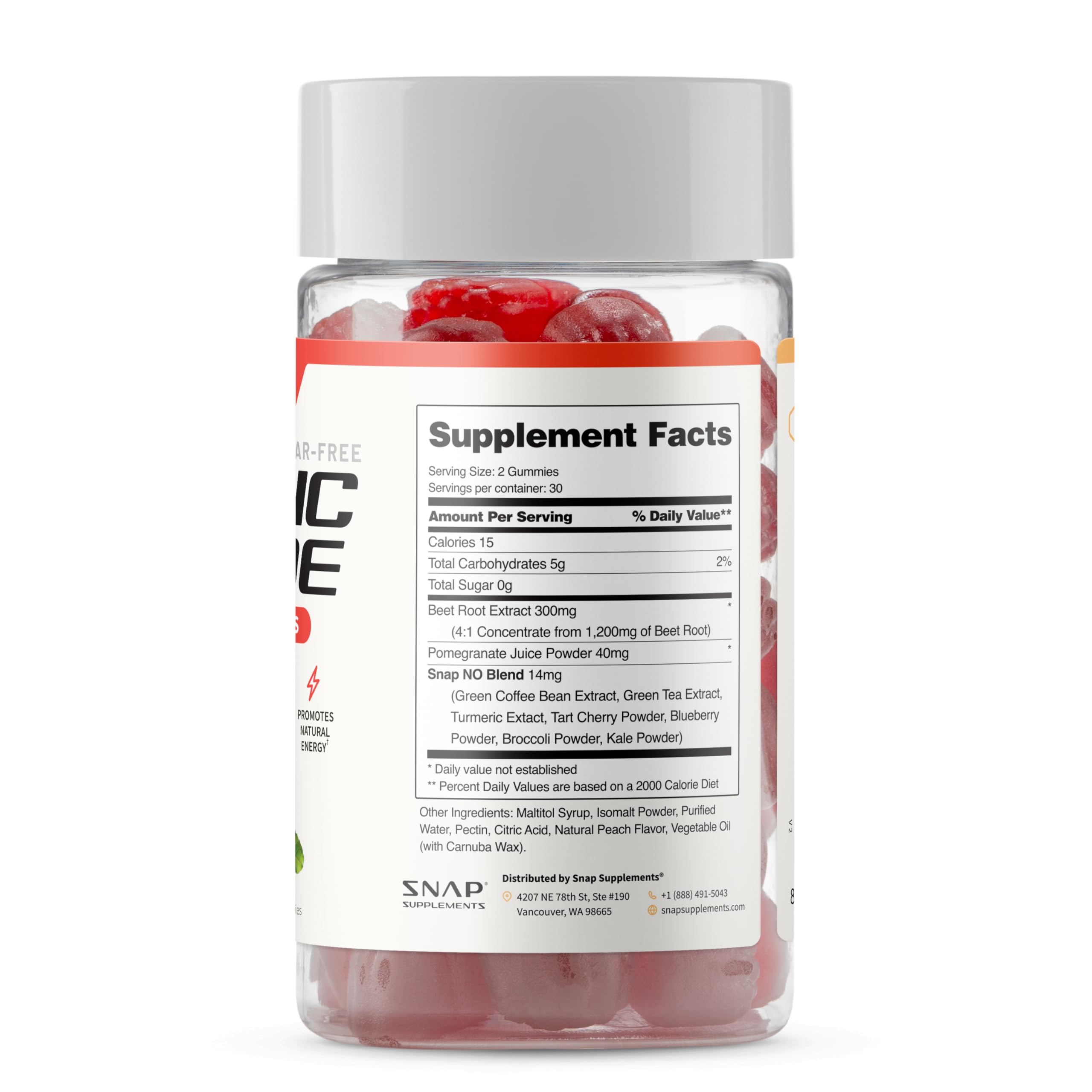Snap Supplements Nitric Oxide Beet Root Gummies Supplement with Organic Beets - Energy & Circulation Support, 60 Sugar-Free Gummies (30 Servings, 1 Month Supply), Peach Snap Supplements uk supplements
