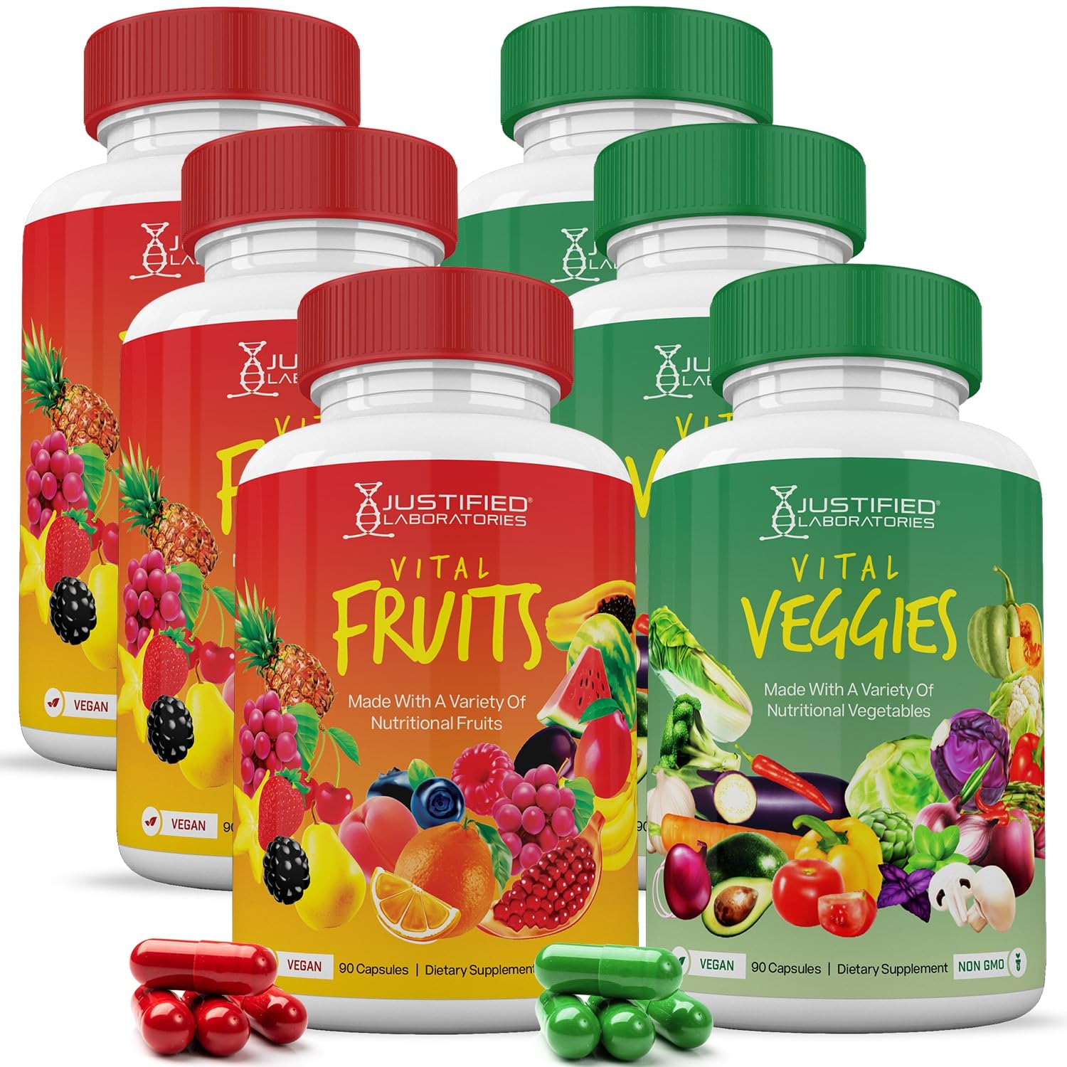 (6 Pack) Vital Fruits and Veggies Supplement Whole Food Red & Green Superfoods Justified Laboratories uk supplements
