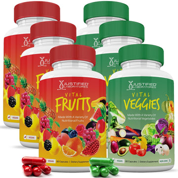 (6 Pack) Vital Fruits and Veggies Supplement Whole Food Red & Green Superfoods Justified Laboratories uk supplements