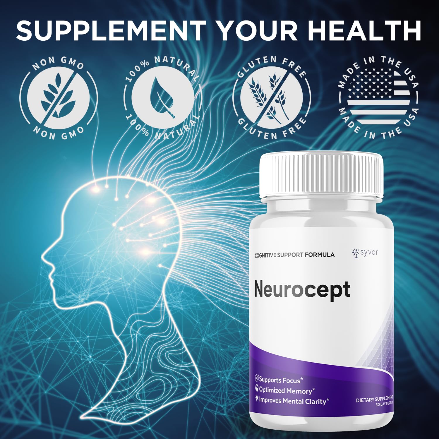 (2 Pack) Neurocept Capsules, Official Neurocept Brain Supplement Pills with All Natural Ingredients, Advanced Formula Support Pills with Max Strength Premium Vitamins for Women & Men (120 Capsules) Syvor uk supplements