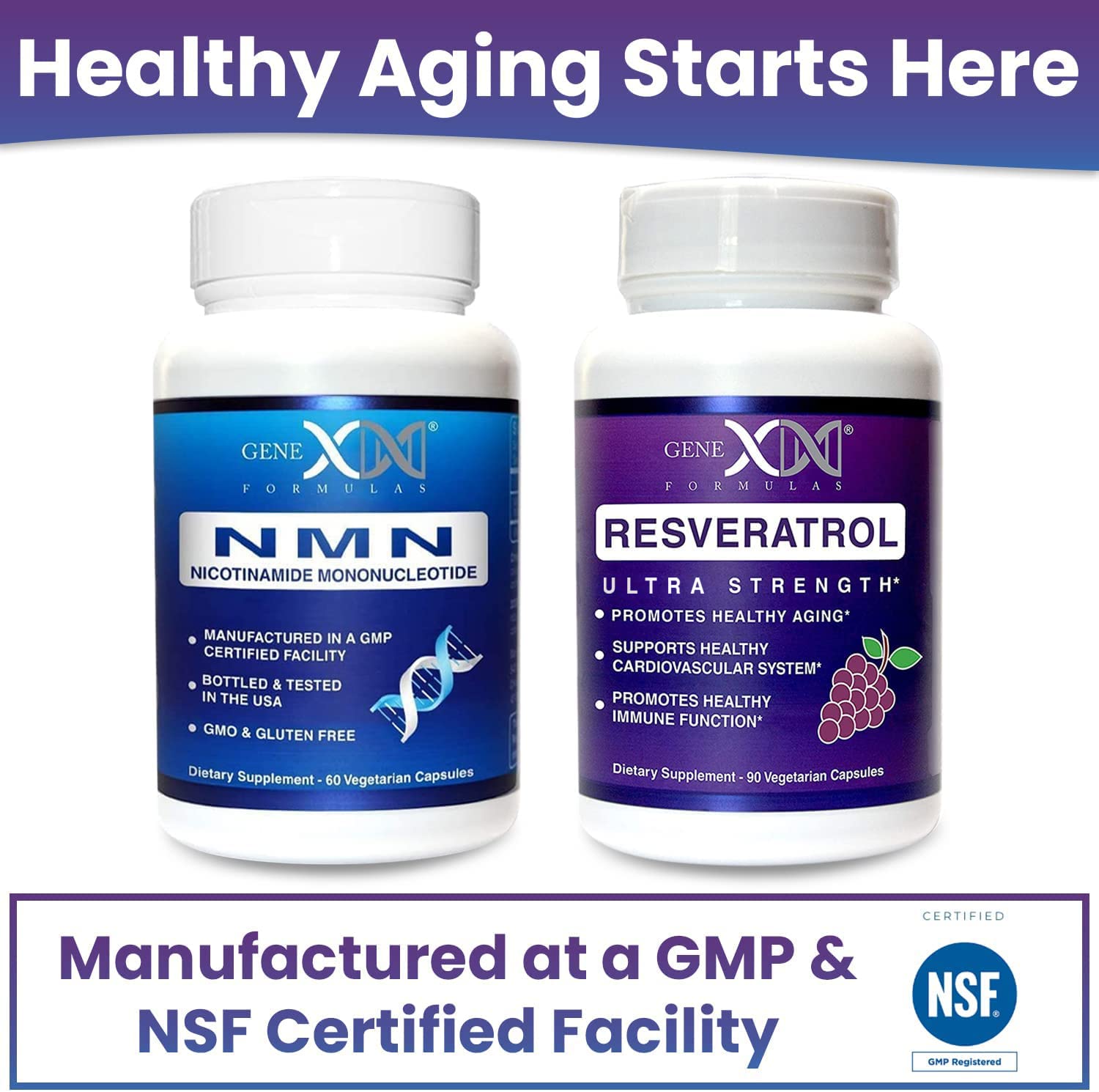 Genex Formulas NMN and Resveratrol Dynamic Duo Supplements | 250mg NAD+ Precursor and Ultra Strength 1500mg Resveratrol w/BioPerine, for Healthy Aging Support Genex Formulas uk supplements