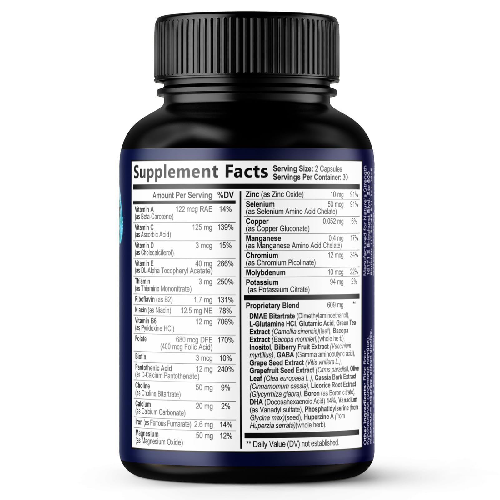 Brain Memory Supplement Pills - 3X Strength Nootropics for Concentration, Clarity & Focus Support - Brain Health Cognitive Vitamins with Bacopa, Phosphatidylserine & DMAE, Brain Booster - 60 Capsules Nature's Strength uk supplements