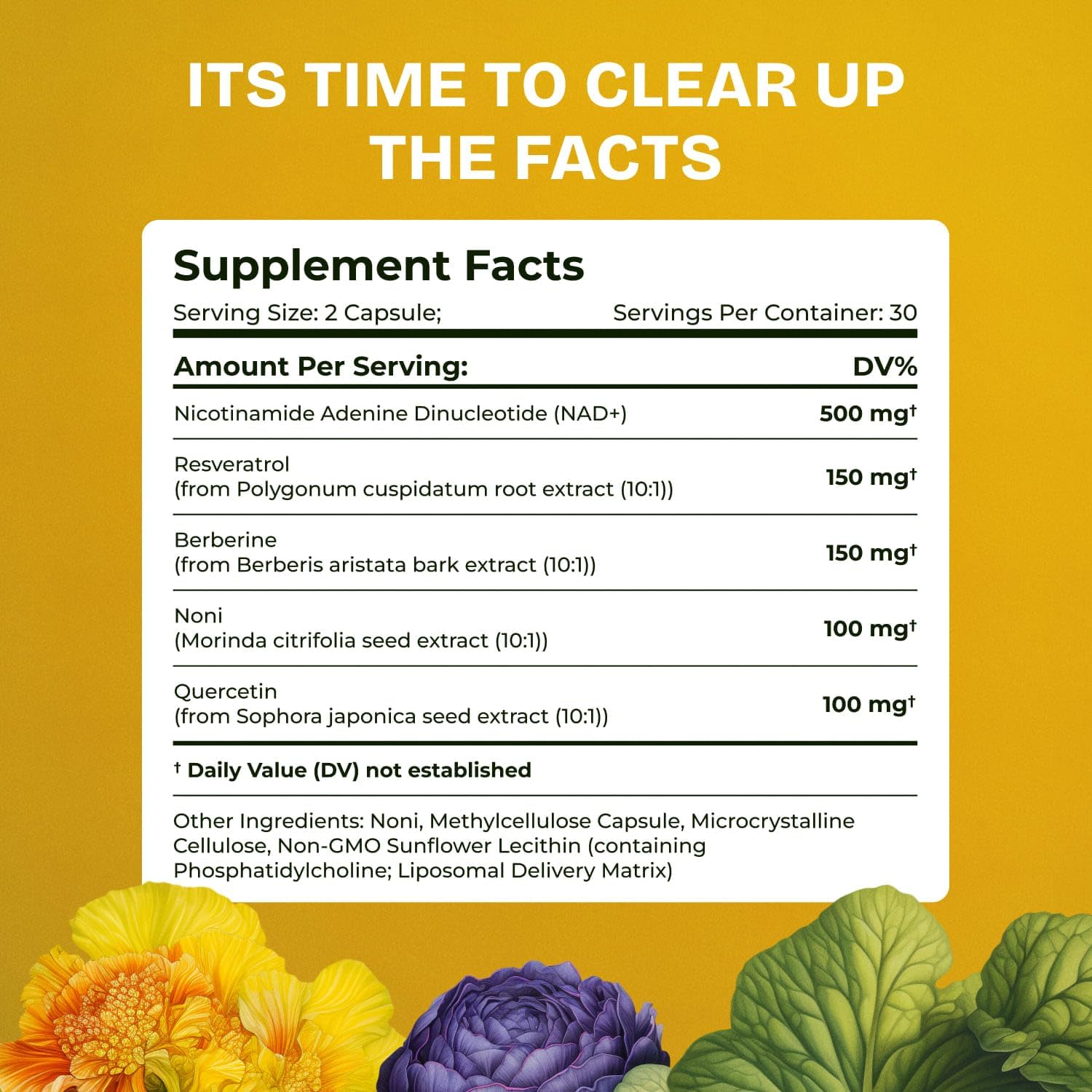 Liposomal NAD Supplement for Women w/Noni | 5-in-1 NAD Resveratrol Supplement w/Berberine & Quercetin | Pure NMN Powder Alternative | Supports Anti Aging & NAD+ Levels | 60 caps - 1 Pack Resurrected Health uk supplements