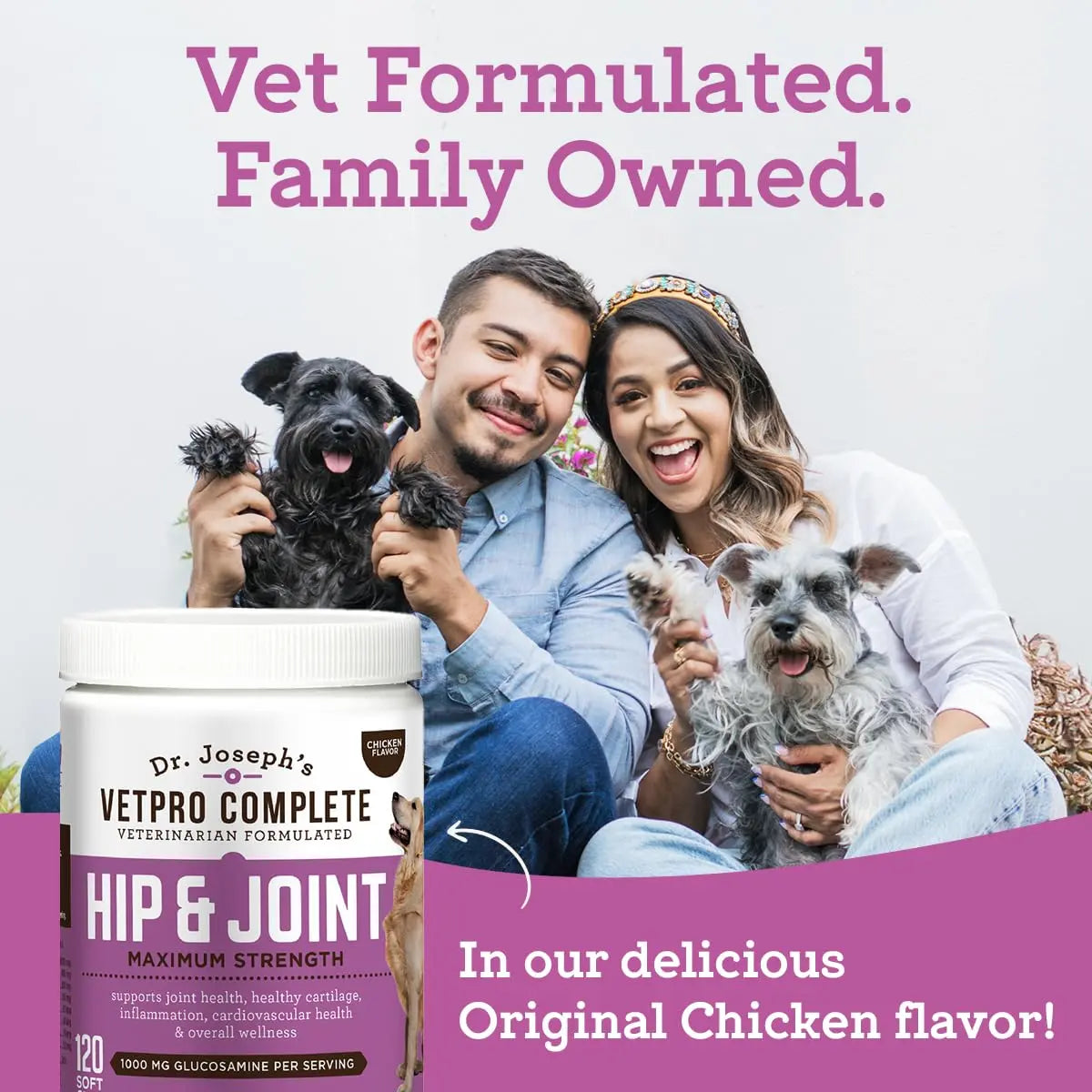 Dr. Joseph's VetPro Complete Dog Hip & Joint Supplement for Arthritis Pain Relief – High-Strength Glucosamine & Chondroitin Chews for Senior Dogs – Vet Formulated Daily Treats, Chicken Flavor, 120 Ct VetPro Complete uk supplements