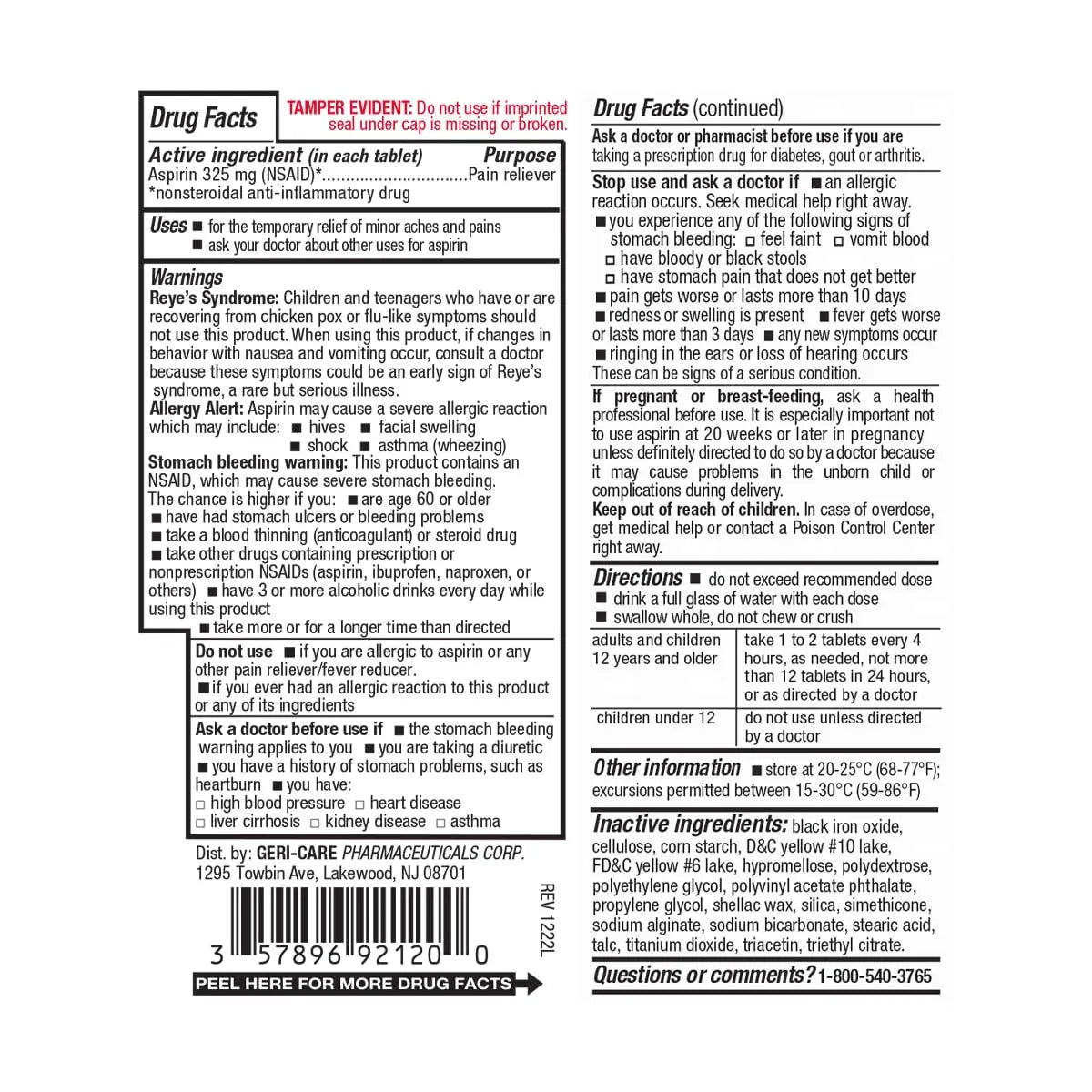 GeriCare Enteric Coated Aspirin Tablets 325mg (200 Count) NSAID Pain Reliever & Fever Reducer for Adults- Regular Strength Aspirin for Headache Arthritis Menstrual & Muscle Pain GeriCare uk supplements