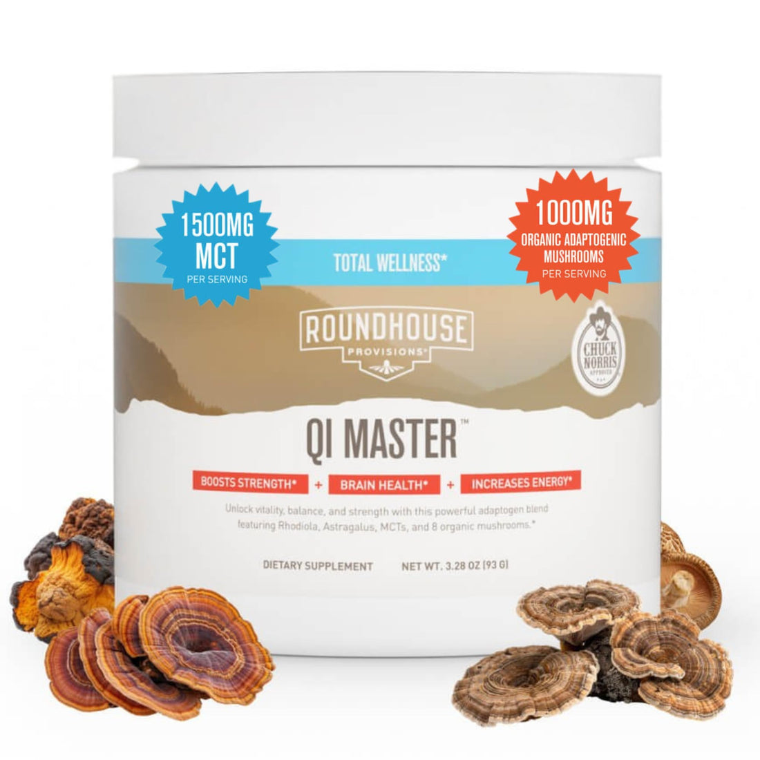 ROUNDHOUSE PROVISION Qi Master Adaptogen Blend, Earthy Mushroom Flavor with Astragalus Root, Rhodiolife Extract, MCT, 8 Organic Mushrooms (30 Scoops) by Chuck Norris ROUNDHOUSE PROVISION uk supplements