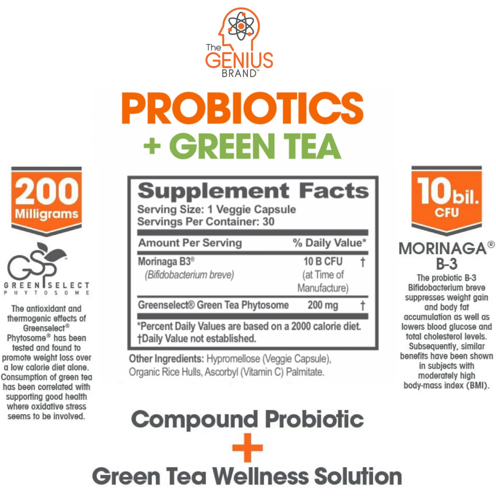 Genius Probiotics for Weight Loss with Green Tea Extract - Fat Burner Supplement & Digestive The Genius Brand uk supplements