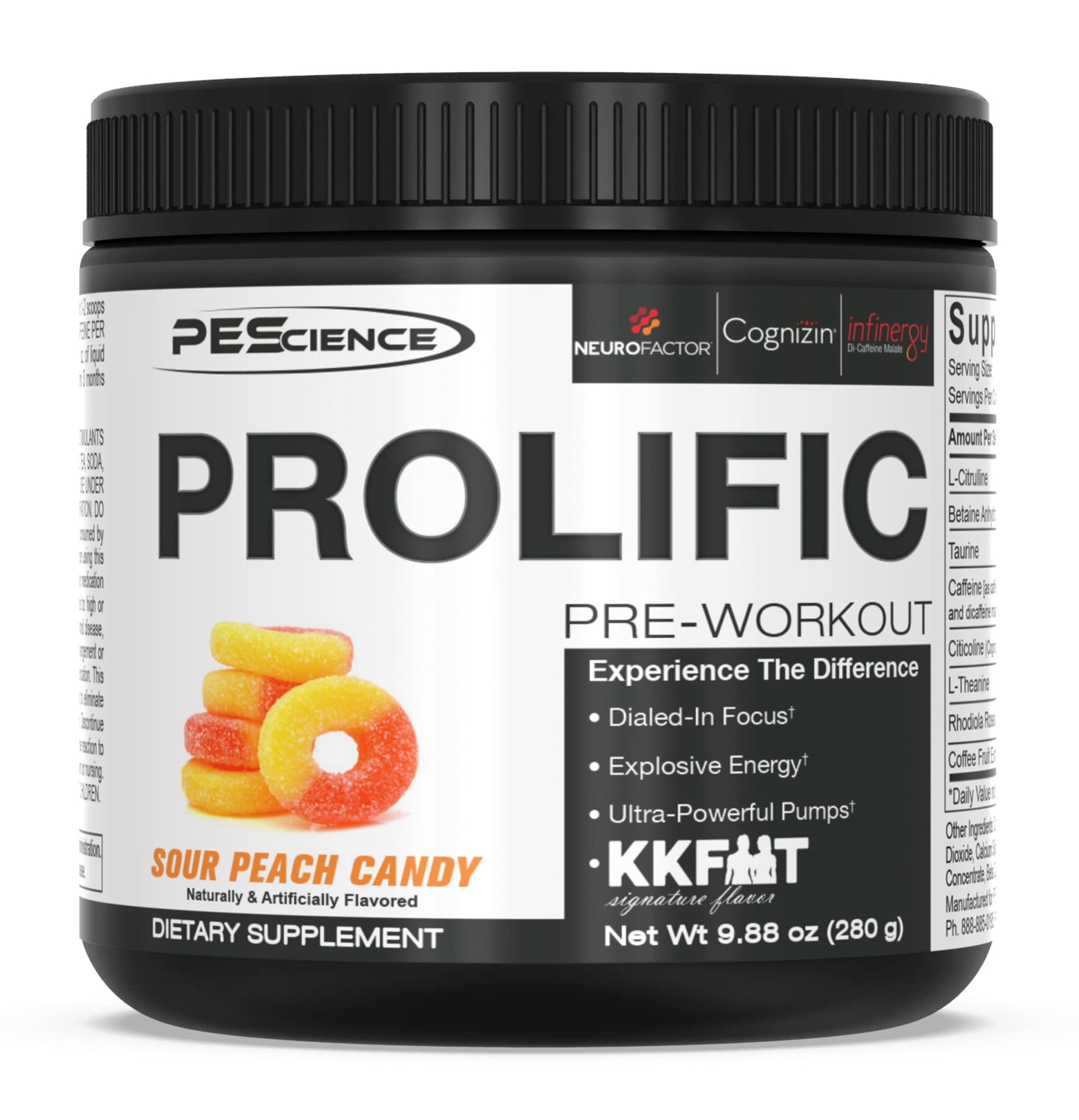 PEScience Prolific Pre Workout Powder, Sour Peach Candy, 40 Scoop, Energy Supplement PEScience uk supplements