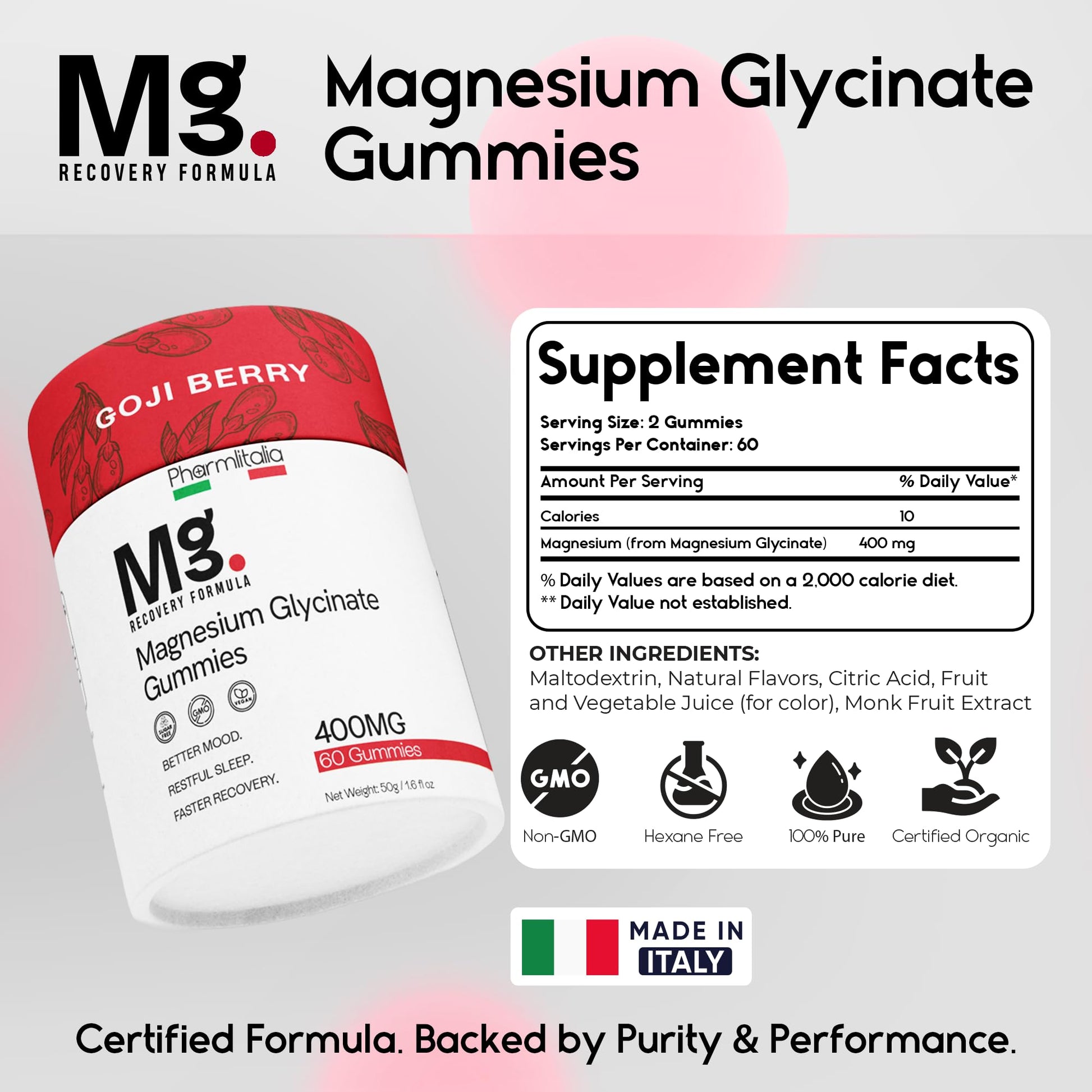 Magnesium Glycinate Gummies 400mg - Sleep Gummies for Kids & Adults - Magnesium Glycinate Chewable High Absorption for Muscle Recovery, Better Sleep & Relaxation (Gojiberry) Pharmlitalia uk supplements