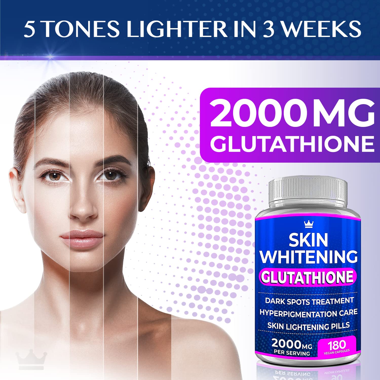 Glutathione Whitening Pills - 180 Capsules 2000mg Glutathione - Effective Skin Lightening NORTHERN CROWN COSMETICS uk supplements