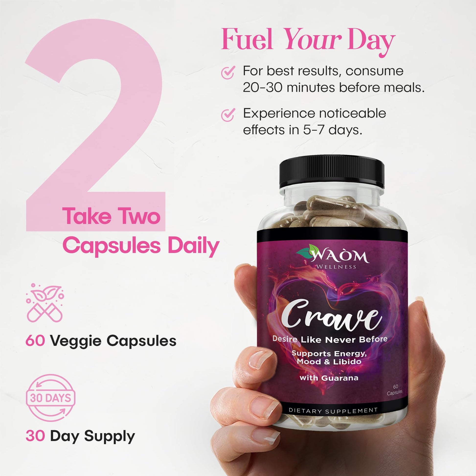 Waòm Wellness Crave – Women’s Desire Booster with Maca, Ashwagandha & L-Theanine – Natural Energy, Mood & Hormone Balance Support – 60 Vegan Capsules Waòm Wellness uk supplements