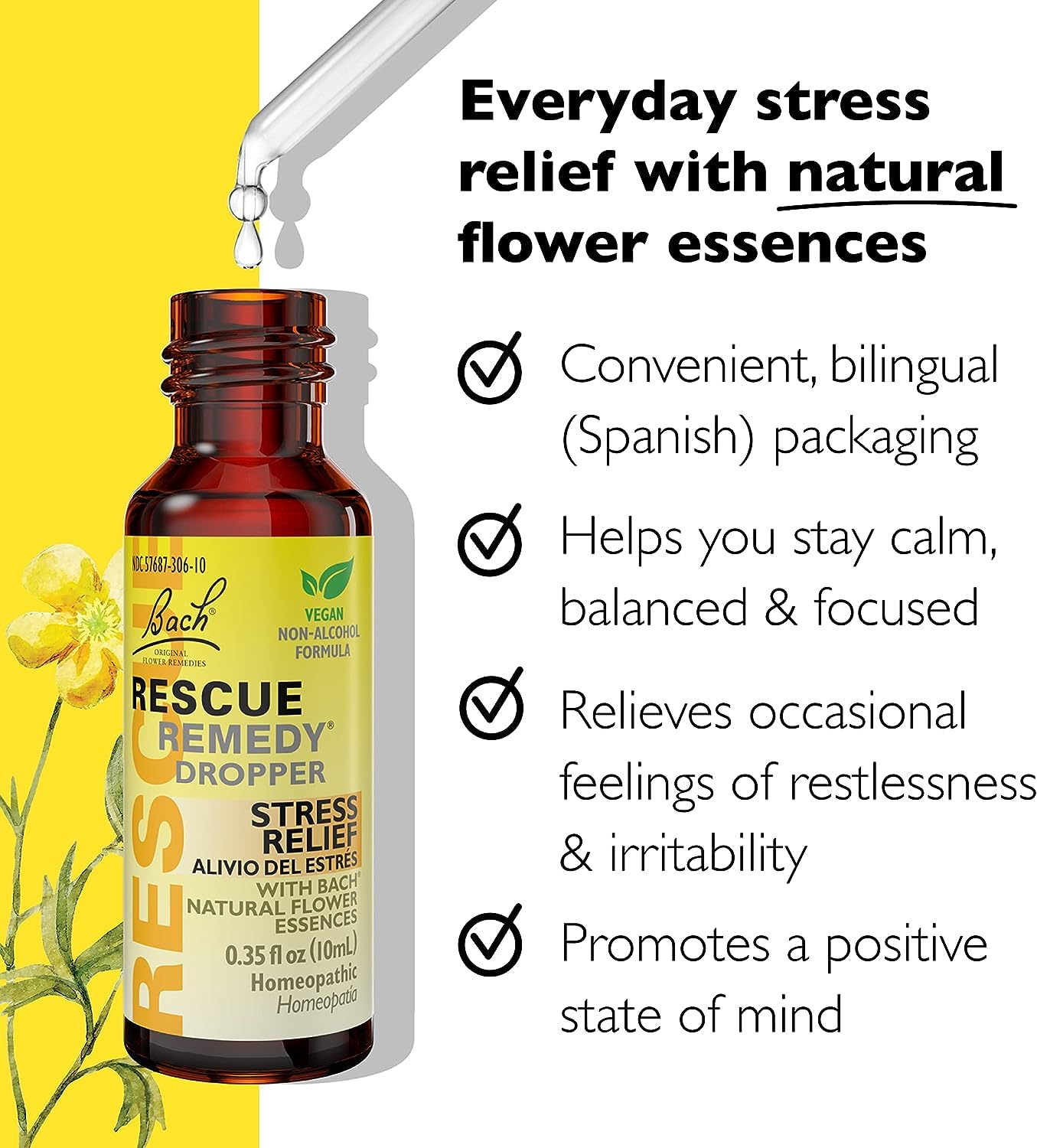 Bach RESCUE Remedy Dropper 10mL Bundle, Non-Alcohol Formula, Natural Stress Relief RESCUE uk supplements
