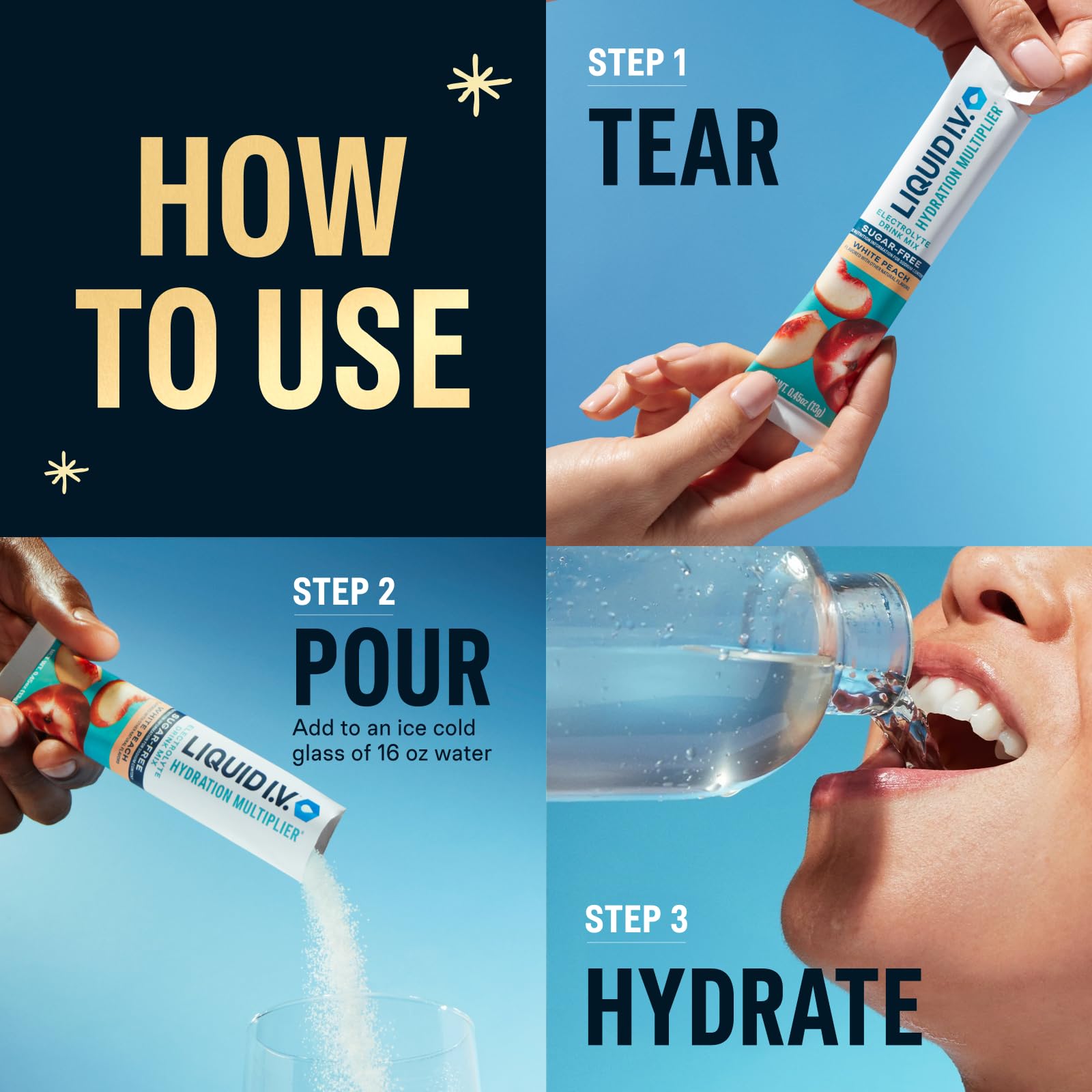 Liquid I.V.® Hydration Multiplier Sugar-Free - Variety Pack Stocking Stuffer - Raspberry Melon, Lemon Lime, and White Peach - 4 Pack (12 Sticks) Liquid I.V. uk supplements