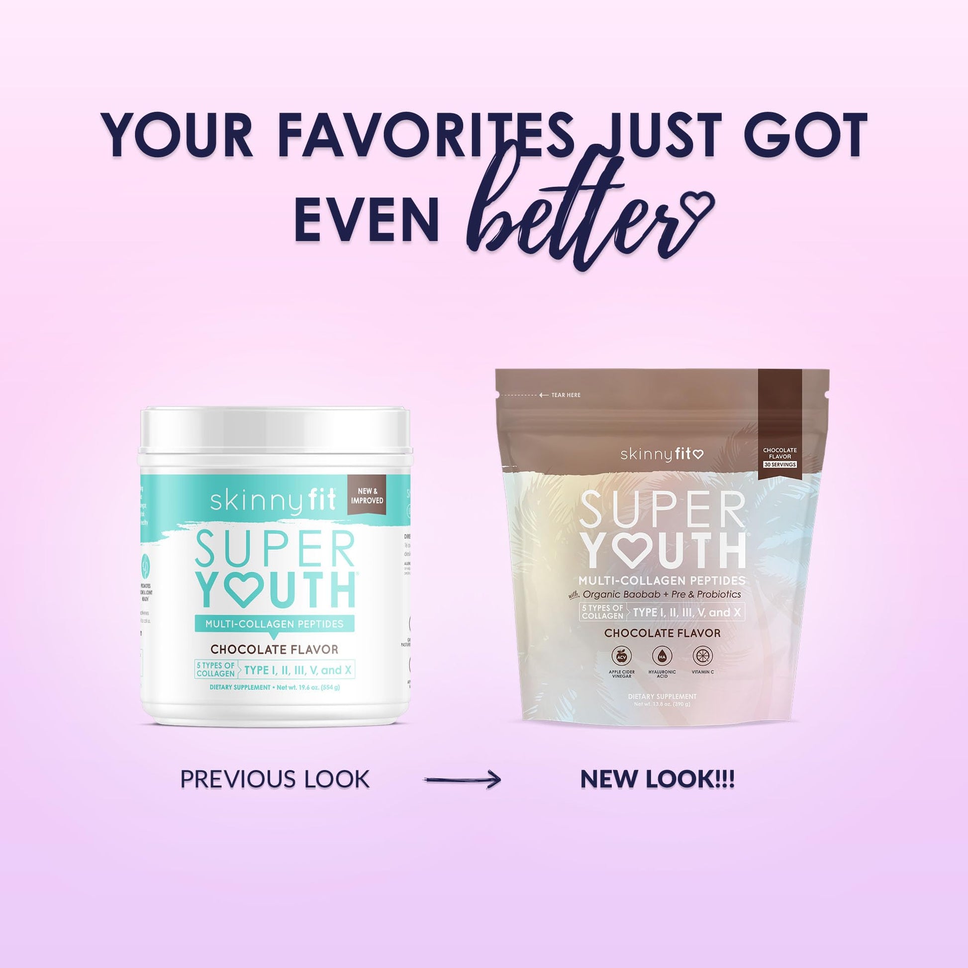 SkinnyFit Super Youth Chocolate Multi-Collagen Peptides + Probiotics, Baobab Fiber SkinnyFit uk supplements