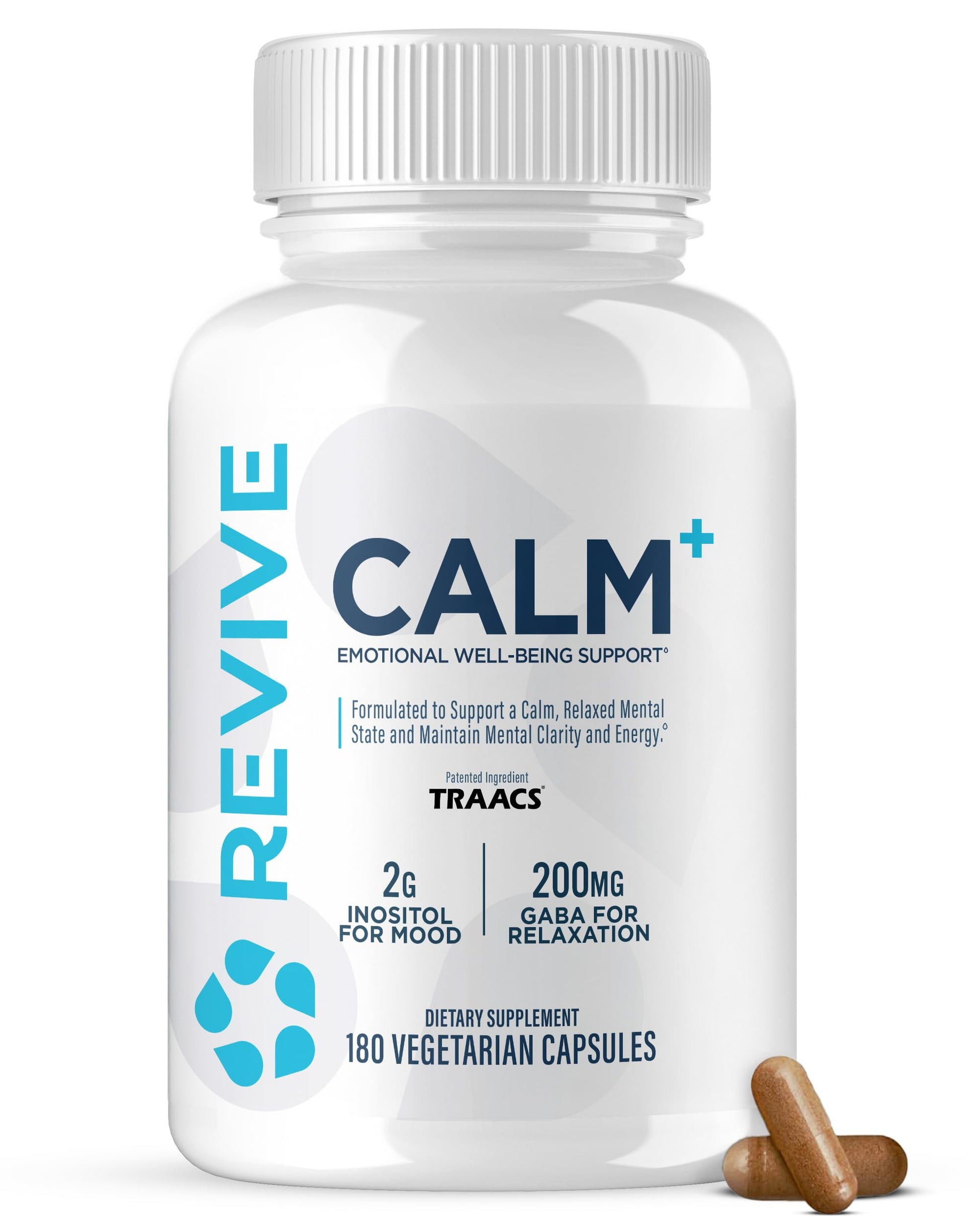 Revive MD Calm, Emotional Well-Being Support Supplement - Stress Management for Men & Women - Mood Enhancement Supplement Promotes Relaxation with L-Theanine, GABA & 5-HTP (180 Capsules, 30 Servings) Revive uk supplements