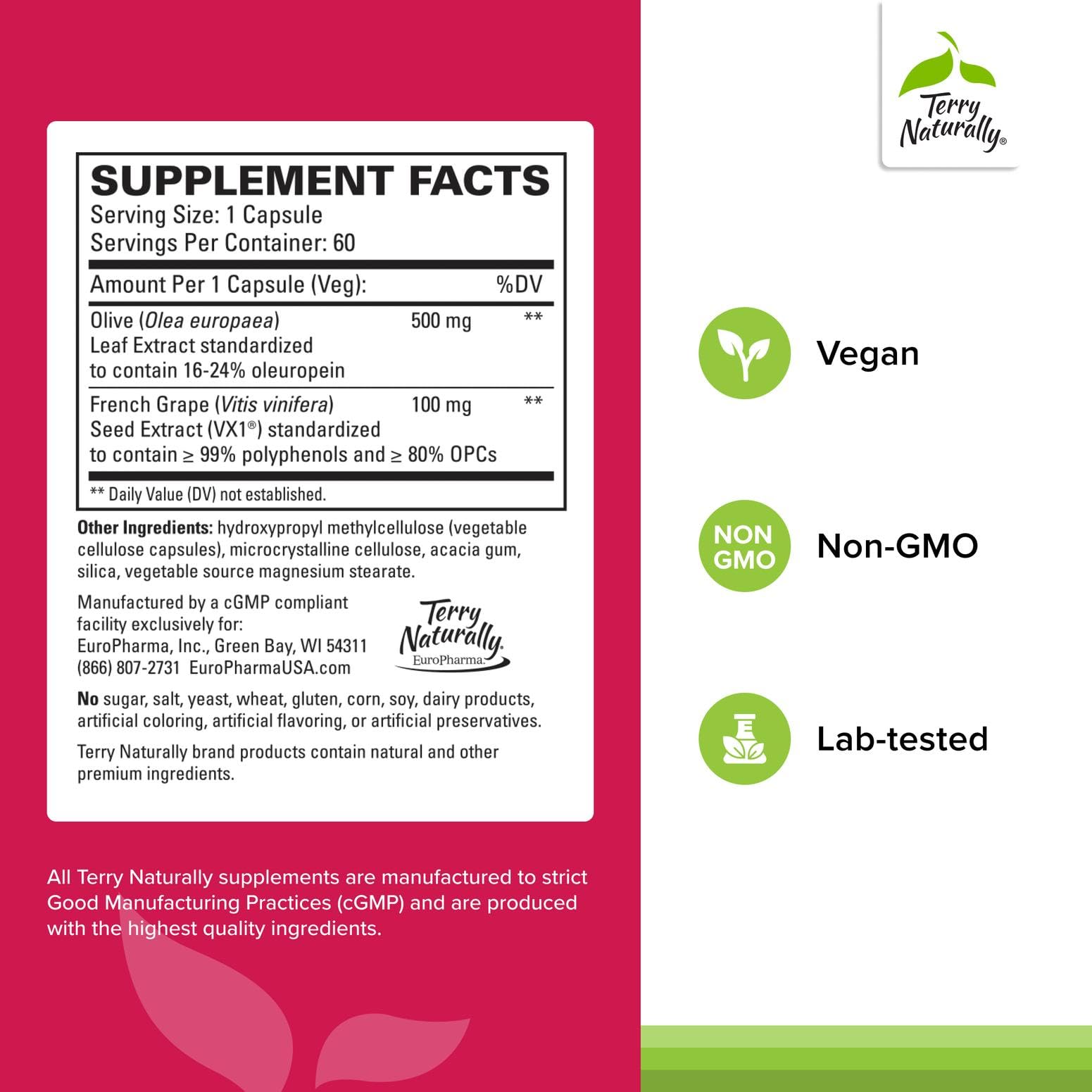 Terry Naturally Blood Pressure Health - Healthy Blood Flow & Circulation Support Supplement - Heart Health Supplement with Antioxidants - Cardiovascular Support - 60 Capsules Terry Naturally uk supplements
