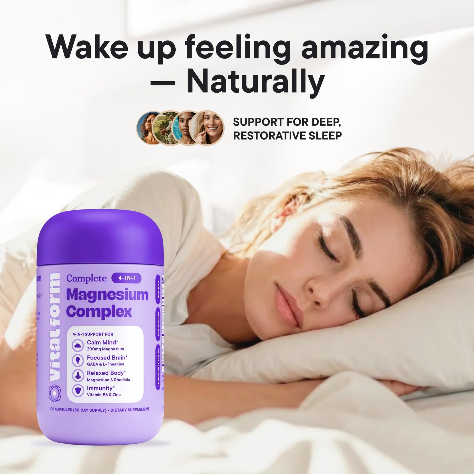 VitalForm Magnesium Glycinate Sleep Complex – Non-Habit Forming Support with L-Theanine, GABA, Zinc & Rhodiola – Promotes Relaxation, Calm & Muscle Recovery – Non-Melatonin – 100 Capsules VitalForm uk supplements