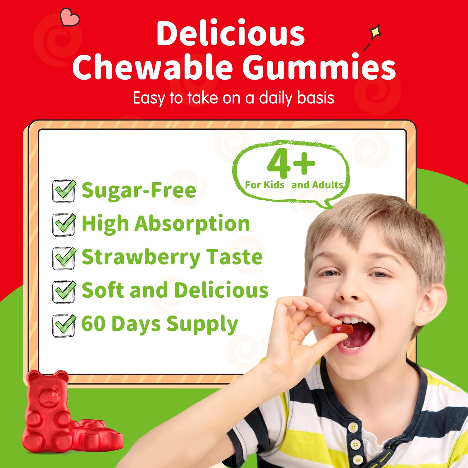Magnesium Gummies for Kids - Magnesium Glycinate Gummies Supplement with L-Theanine, Vitamin B6, D3 for Kids & Adults Sleep, Calm, Relaxation, Brain, Bones, Sugar Free Strawberry 60ct ReviNutra uk supplements