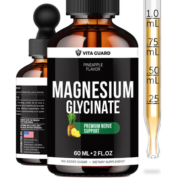 Magnesium Glycinate 500mg Liquid Drops – Sugar-Free Magnesium Supplement, Vegan Formula, 60 mL Flavor Pineapple Vita Guard uk supplements