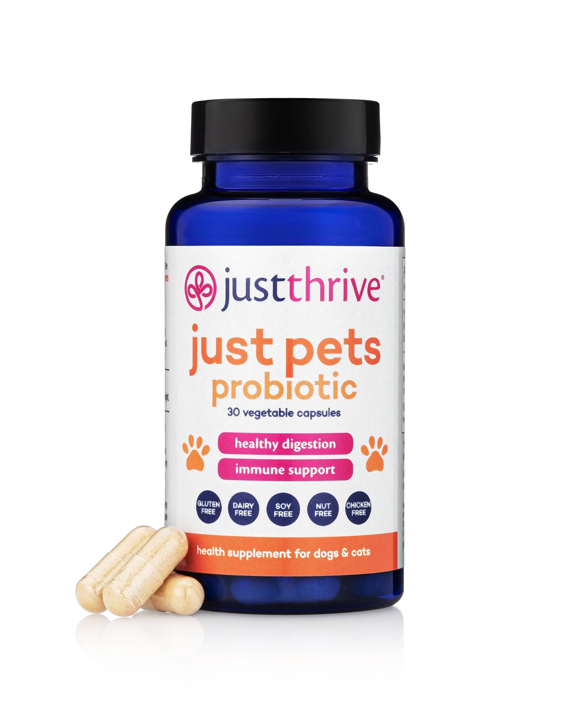 Just Thrive Just Pets Probiotic - Daily Digestive Probiotics for Dogs and Cats - 4 Billion CFUs Pet Probiotic, 30 Capsules Just Thrive uk supplements