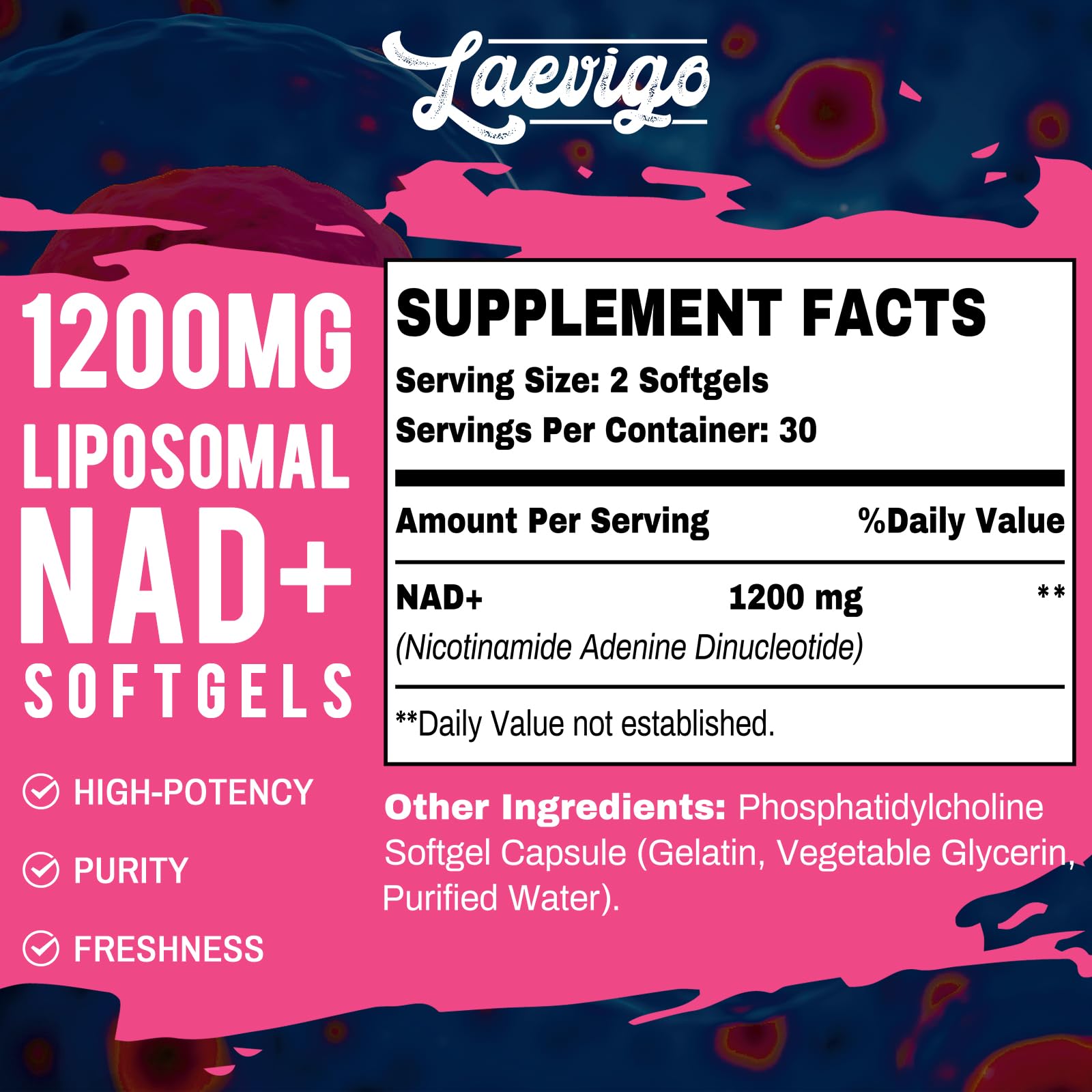 Laevigo Liposomal NAD+ Supplement 1200mg High Absorption, Cellular Energy & Mitochondrial Support, NAD Plus for Longevity & Vitality, Anti-Aging Formula, 60 Softgels Laevigo uk supplements