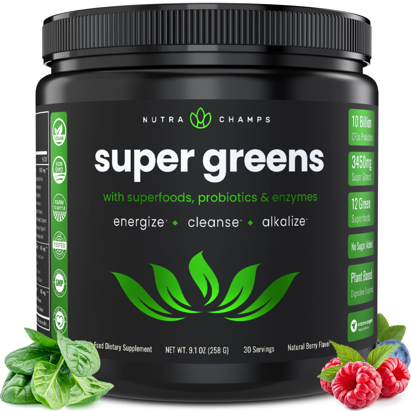 NutraChamps Super Greens Powder Premium Superfood | 20+ Organic NutraChamps uk supplements
