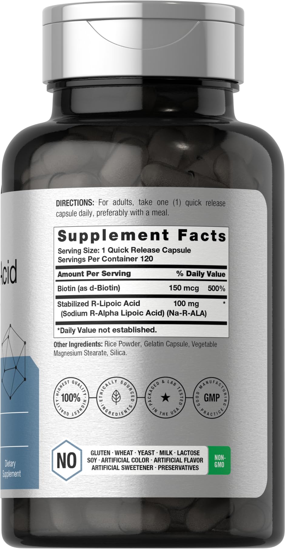 R-Lipoic Acid 100 mg | 120 Capsules | with Biotin Optimizer | Non-GMO, Gluten Free Horbäach uk supplements