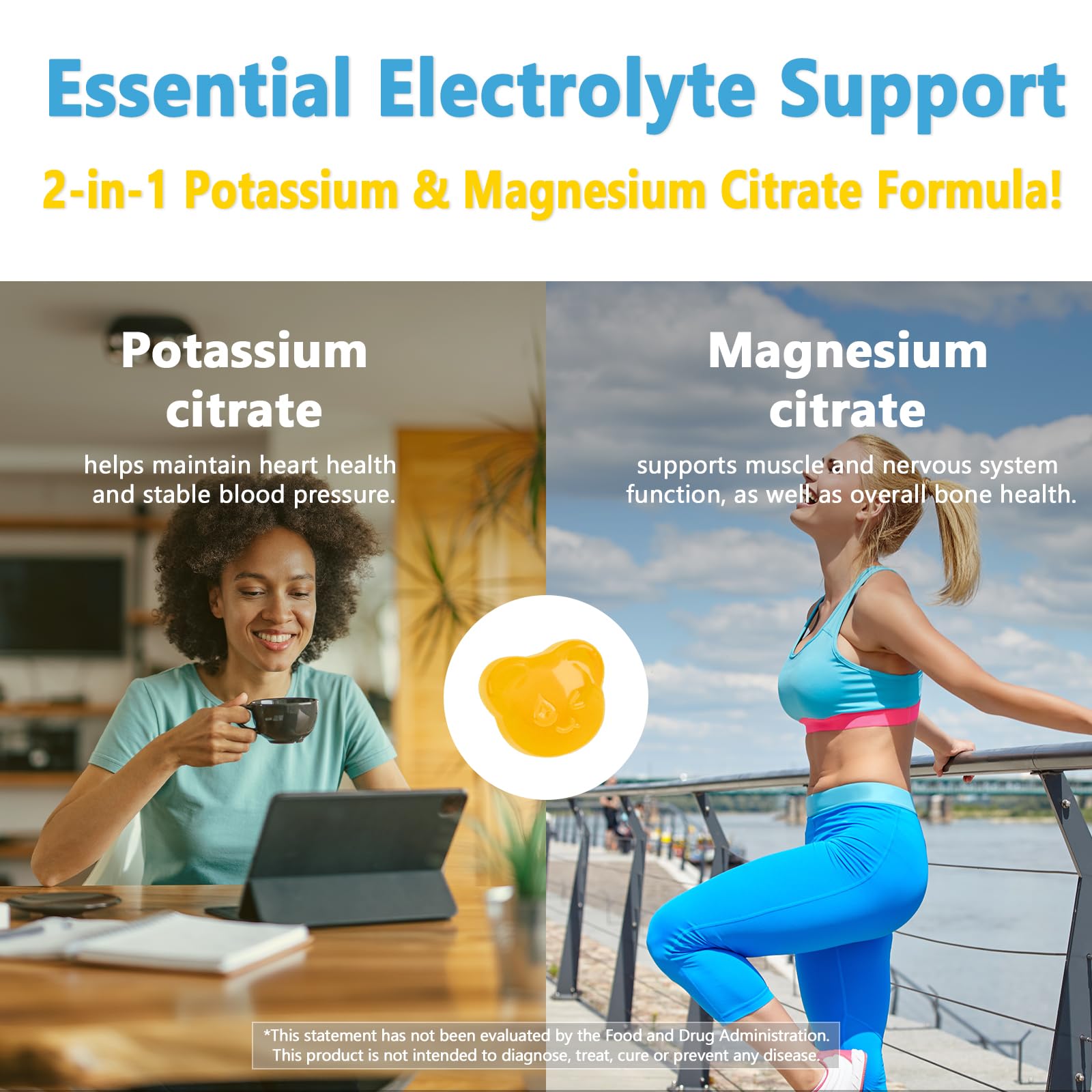 Biobor Potassium Magnesium Gummies, Magnesium Citrate & Potassium Citrate Supplements with Vitamin D3, B6 for Electrolyte Balance, Muscle, Leg Cramps, GMO Free Gluten Free (Pineapple,60 Count) Biobor uk supplements