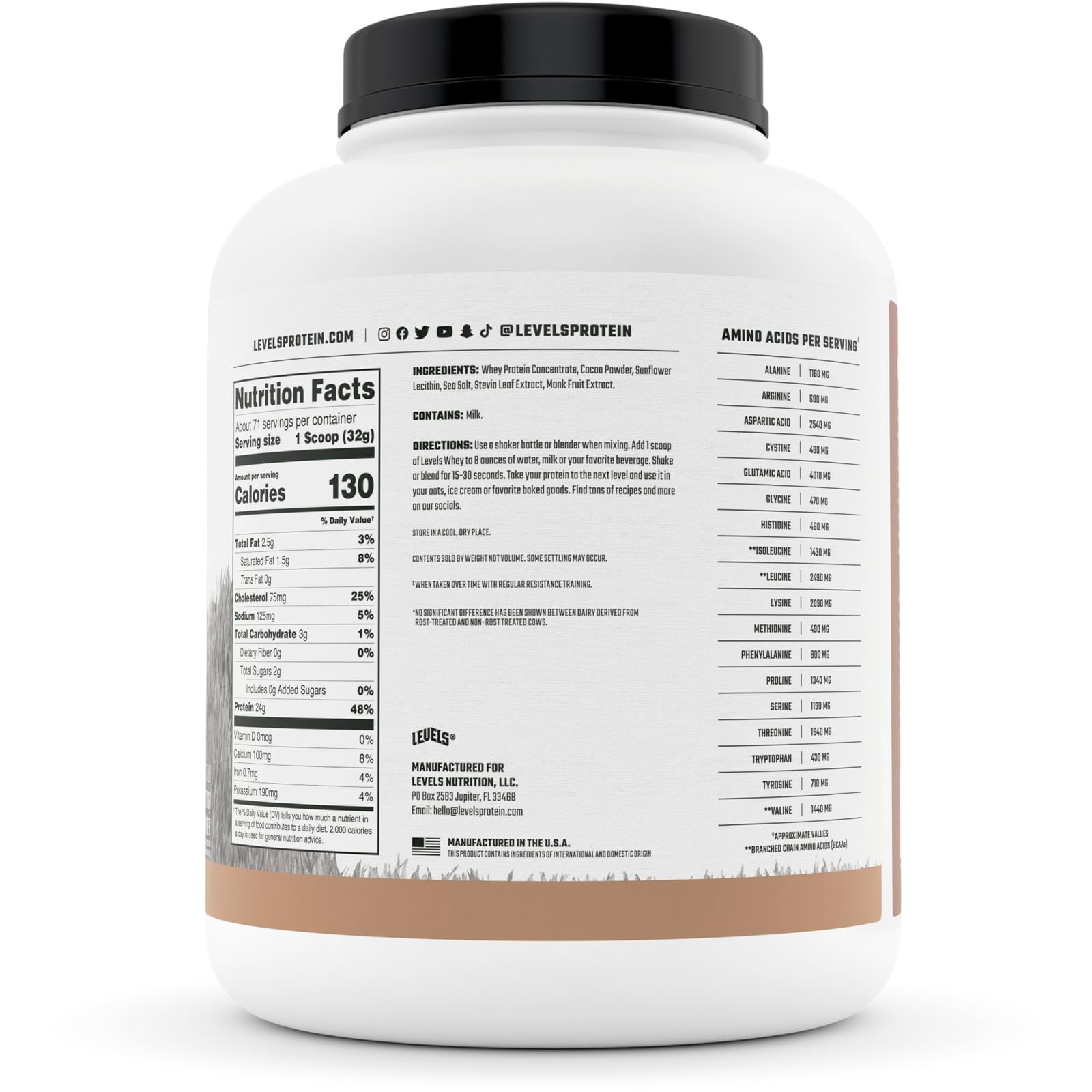 Levels Grass Fed 100% Whey Protein, No Hormones, Pure Chocolate, 5LB Levels Nutrition uk supplements