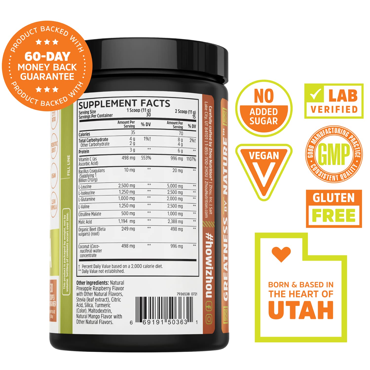 Zhou Nutrition Muscle BCAA Powder, Vegan Muscle Recovery, Natural, Clean Formula Zhou Nutrition uk supplements